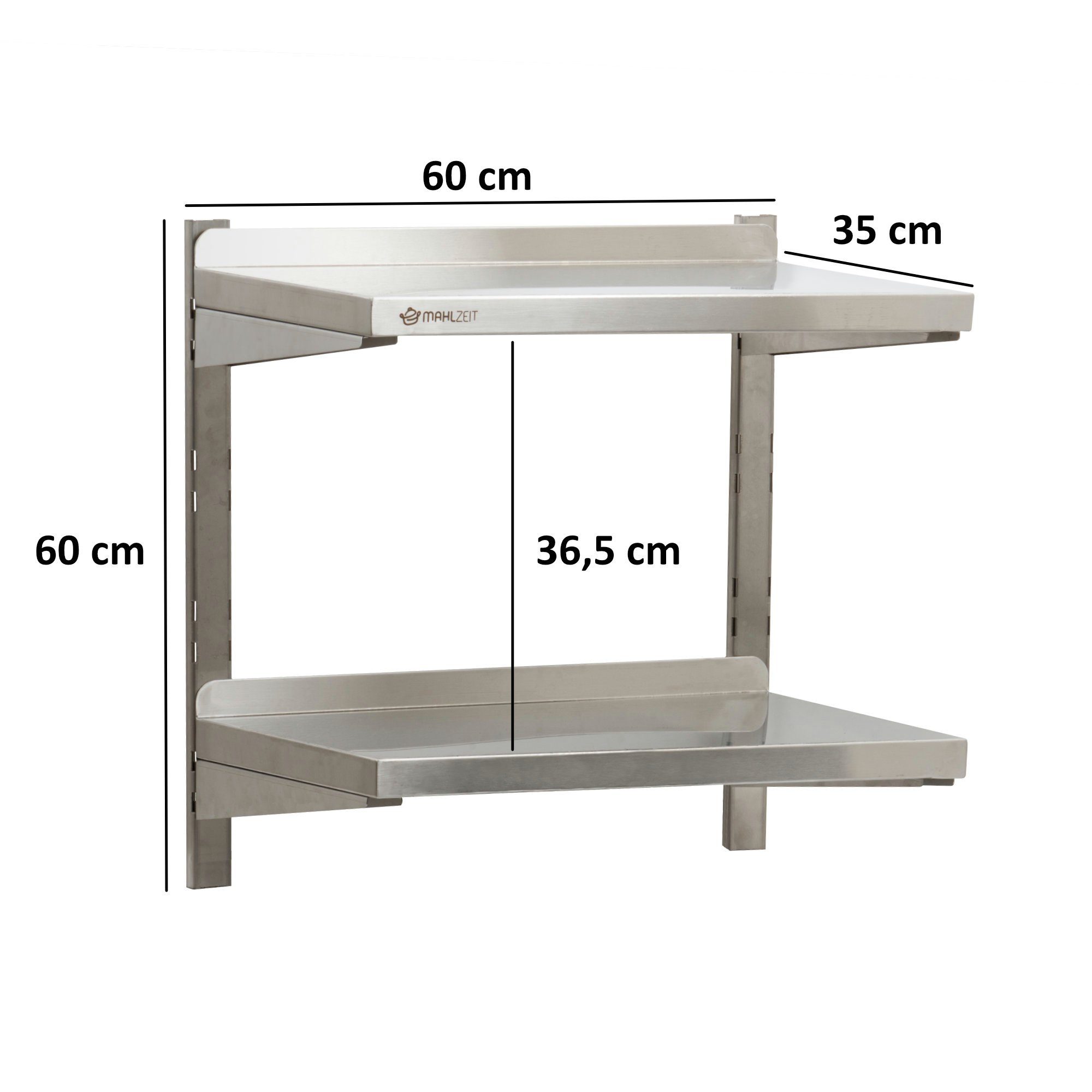 Mahlzeit Küchenregal Edelstahl Wandregal, 60 cm, Hängeregal Ablagen, 2 Küchenregal 35 x