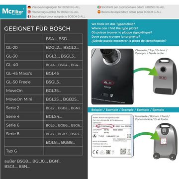 McFilter Staubsaugerbeutel (10 Stück), passend für Bosch BBZ41FGALL - Type G ALL (Nr. 17000940), 10 St., 5-lagiger Staubbeutel mit Hygieneverschluss, inkl. Filter