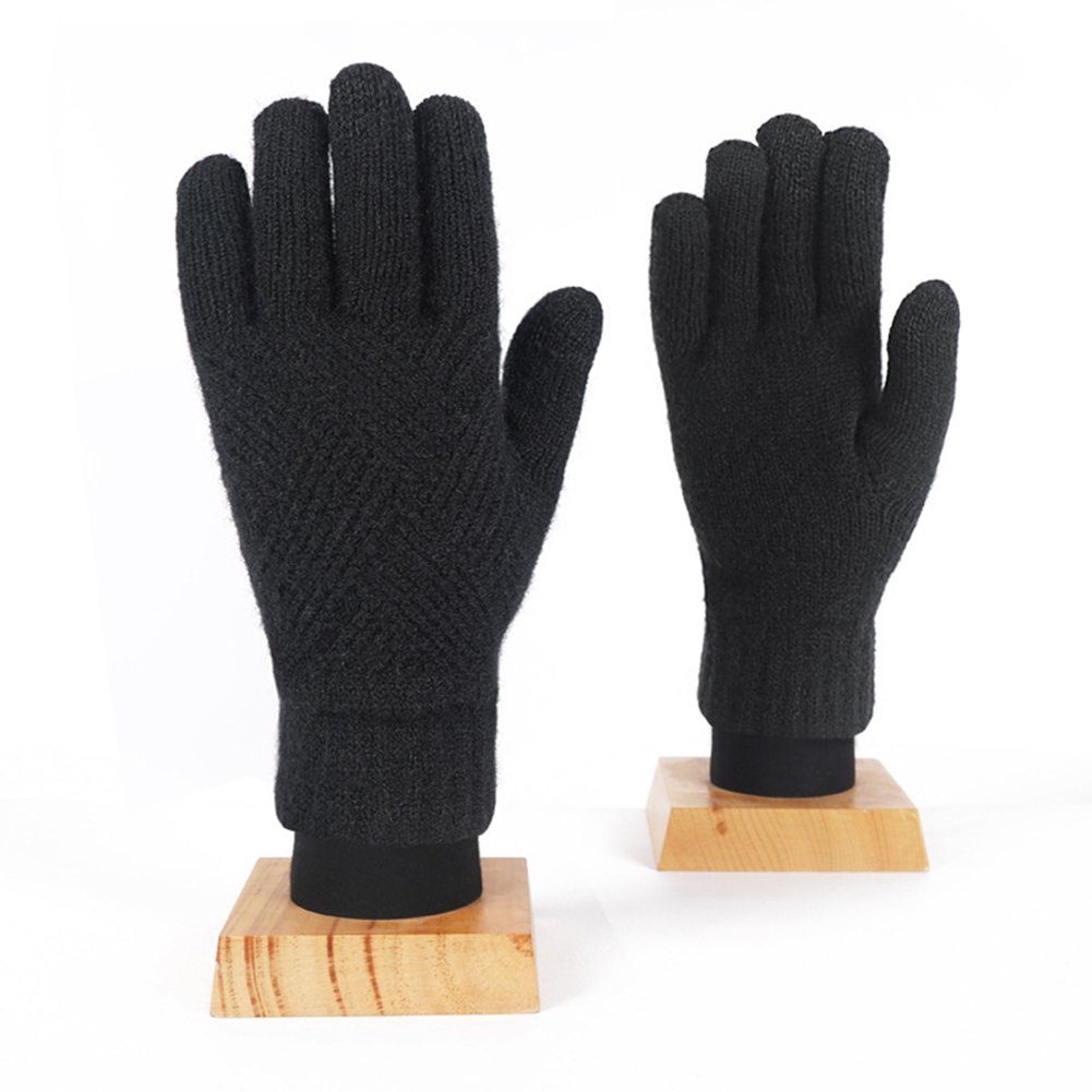 ManKle Strickhandschuhe Winter Touchscreen Handschuhe Strick Fingerhandschuhe Mehrfarbige Schwarz