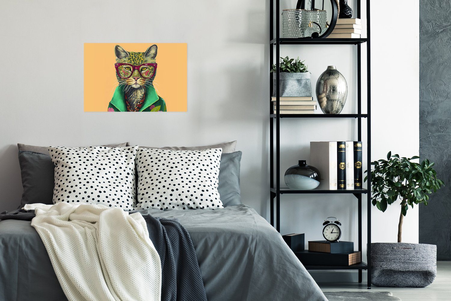 Wohnzimmer, Hippie, Katze Blumen - MuchoWow Tiere Wandbild, Poster, Poster Wandposter Ohne für - Rahmen - Brille St), (1 -