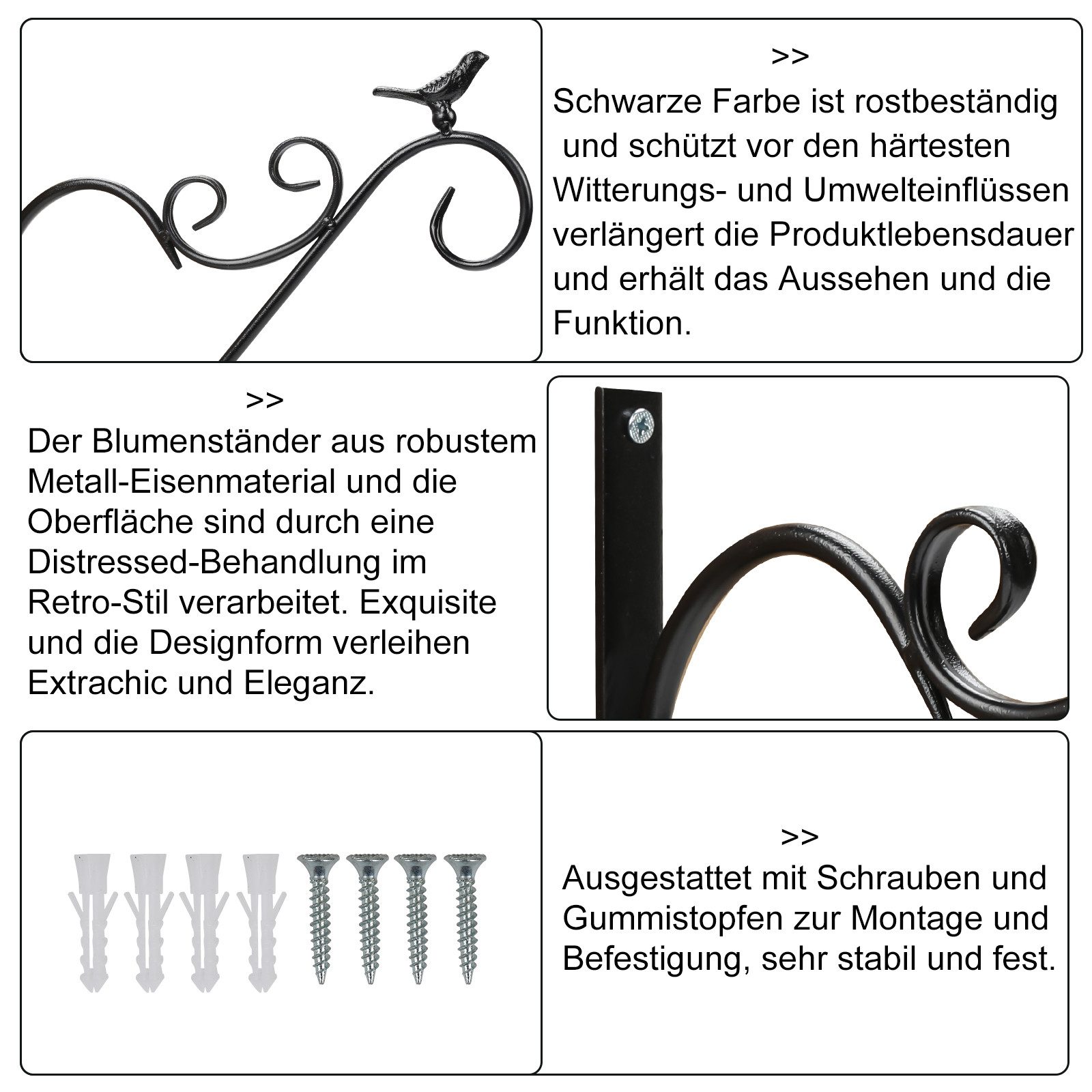 Clanmacy Wandhaken Blumenhaken 2er Wandhaken Blumenampel 300x260mm Blatt Blumenhalter, Töpfe, Kästen, Laternen oder Vogelfutter, (Blumenhaken, schrauben und weiße Kunststoff-Dehnungsstopfen, 2-St., Innen- & Außenbereich), Dekorativ, zierliches Muster, vielseitig einsetzbar