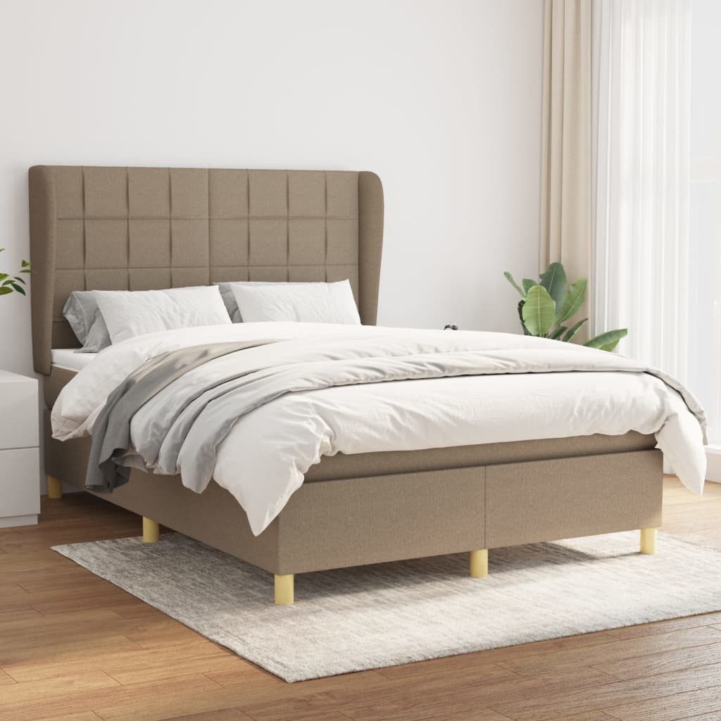 vidaXL Boxspringbett 140 x 200 cm Boxspringbett mit Matratze Taupe 140x200 cm Stoff Bett Be