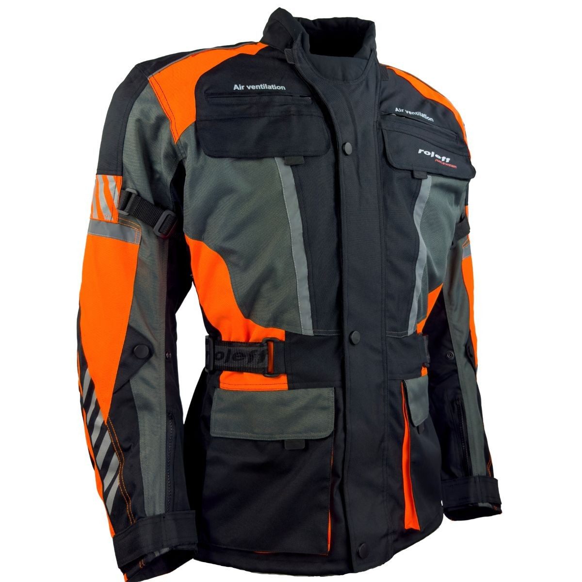 roleff Motorradjacke RO16012 Schwarz/Neon-Orange, wasserdicht, atmungsaktiv mit Protektoren auch in großen Größen, in verschiedenen Farben erhältlich