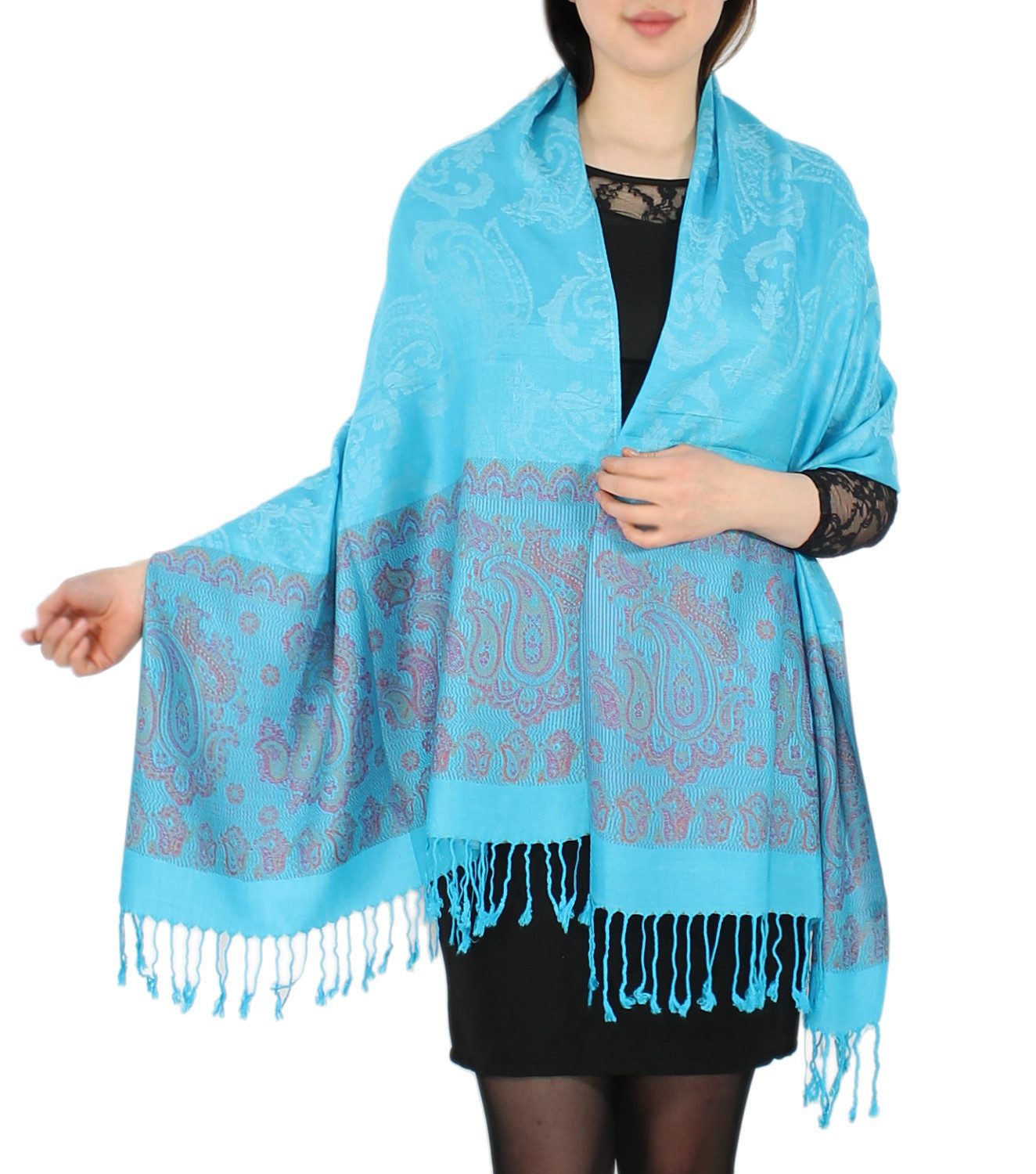 dy_mode Modeschal Eleganter Damen Schal Stola Schultertuch im Paisley Muster, mit Fransen