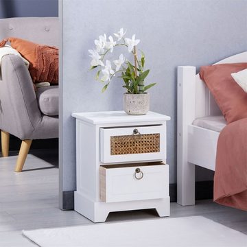 CARO-Möbel Nachtkommode PADMA, Nachttisch in weiß Nachtkommode mit 2 Schubladen Holz Wiener Geflecht