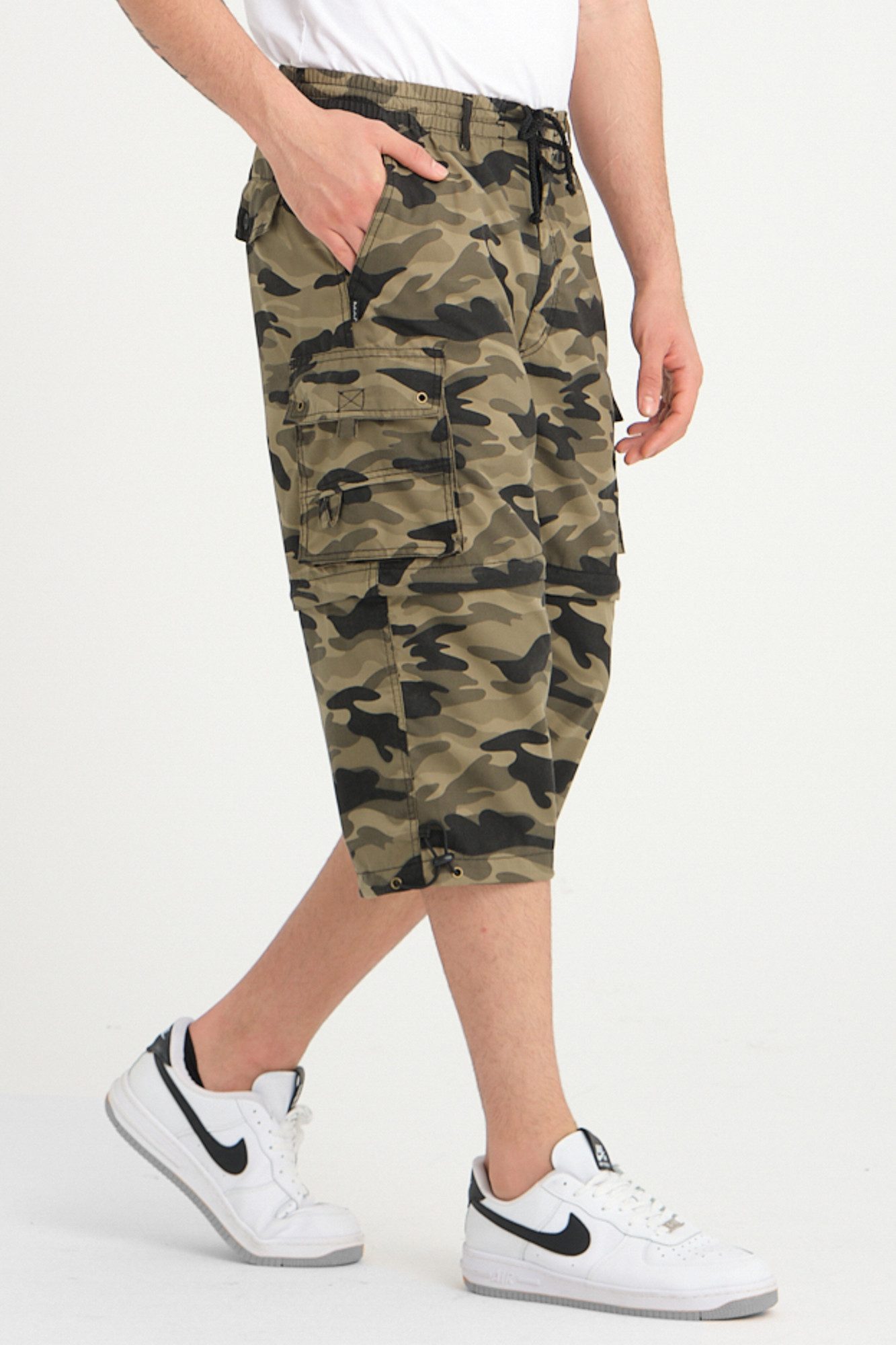 Kendindza Collection Cargoshorts Zipp Off Bermuda Shorts Herren kurze Hose 3/4 Hose Cargo Camouflage Taschen abnehmbare Beine kurze Hose Herren Cargoshorts Sommer