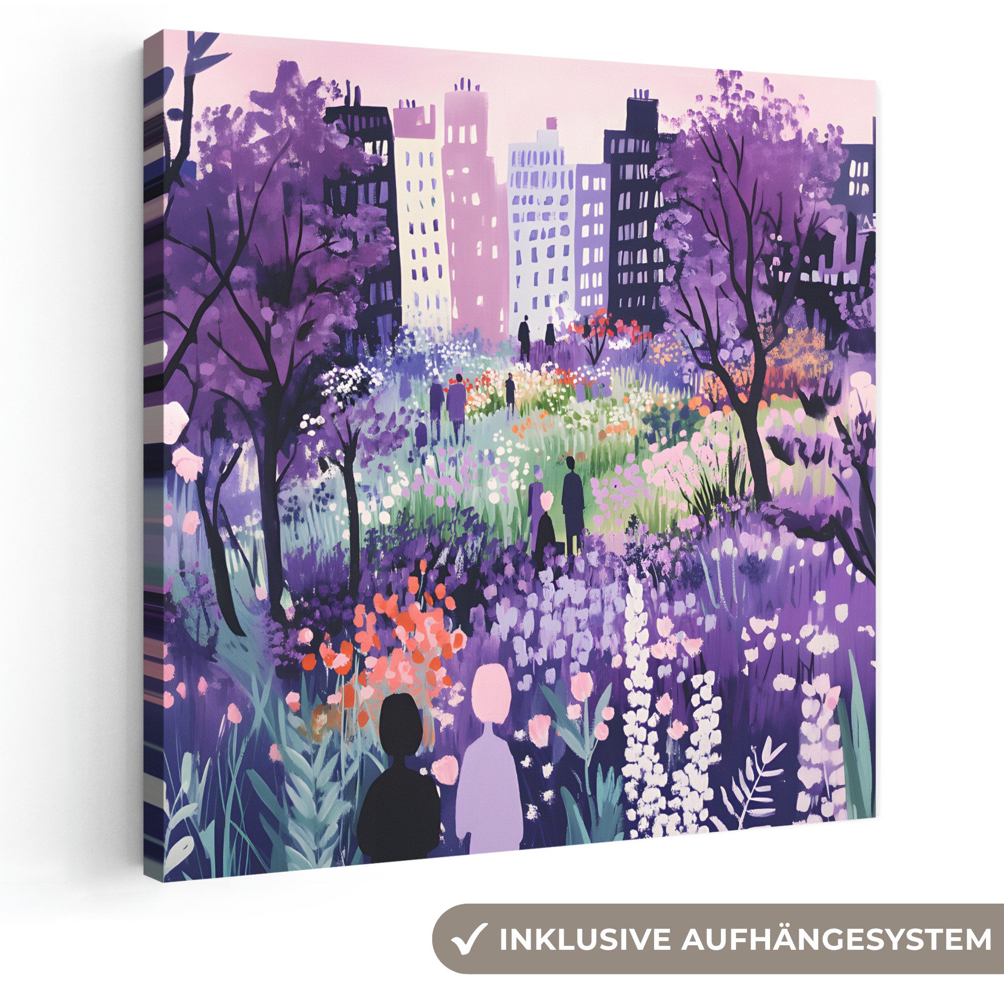 OneMillionCanvasses® Leinwandbild Park - Bäume - Blumen - Gebäude, Fotodruck (1 St), Wandbild, Deko Schlafzimmer Wohnzimmer Flur 20x20 cm
