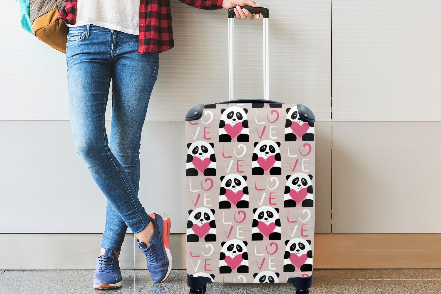 Muster, Reisekoffer 4 Handgepäckkoffer Ferien, Trolley, - Panda rollen, Reisetasche - Rollen, MuchoWow Herzen für mit Handgepäck