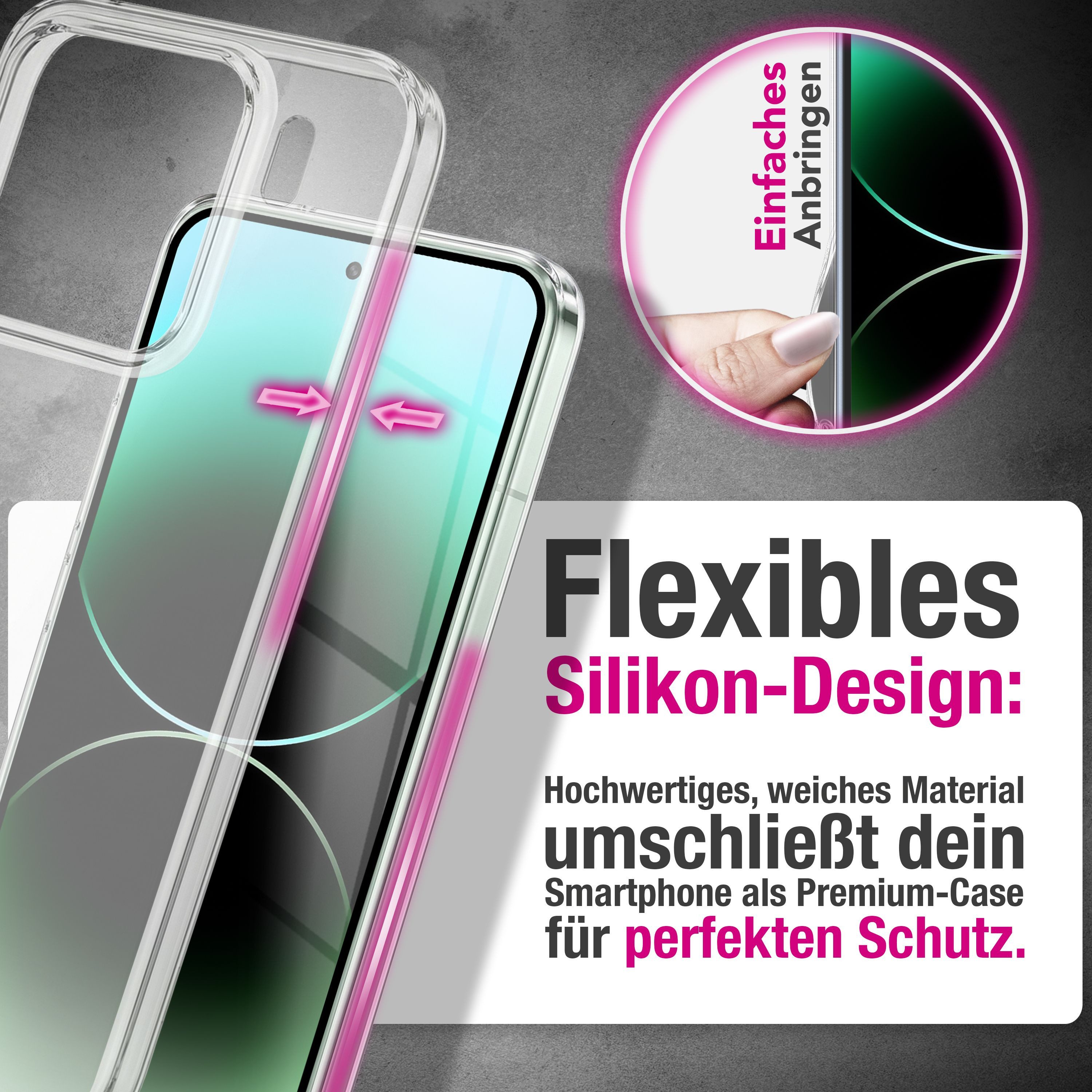 Nalia Smartphone-Hülle Xiaomi 15 16,2 cm (6,36 Zoll), GLAZE Case - Transparentes Silikon, Anti-Watermark & Schlank