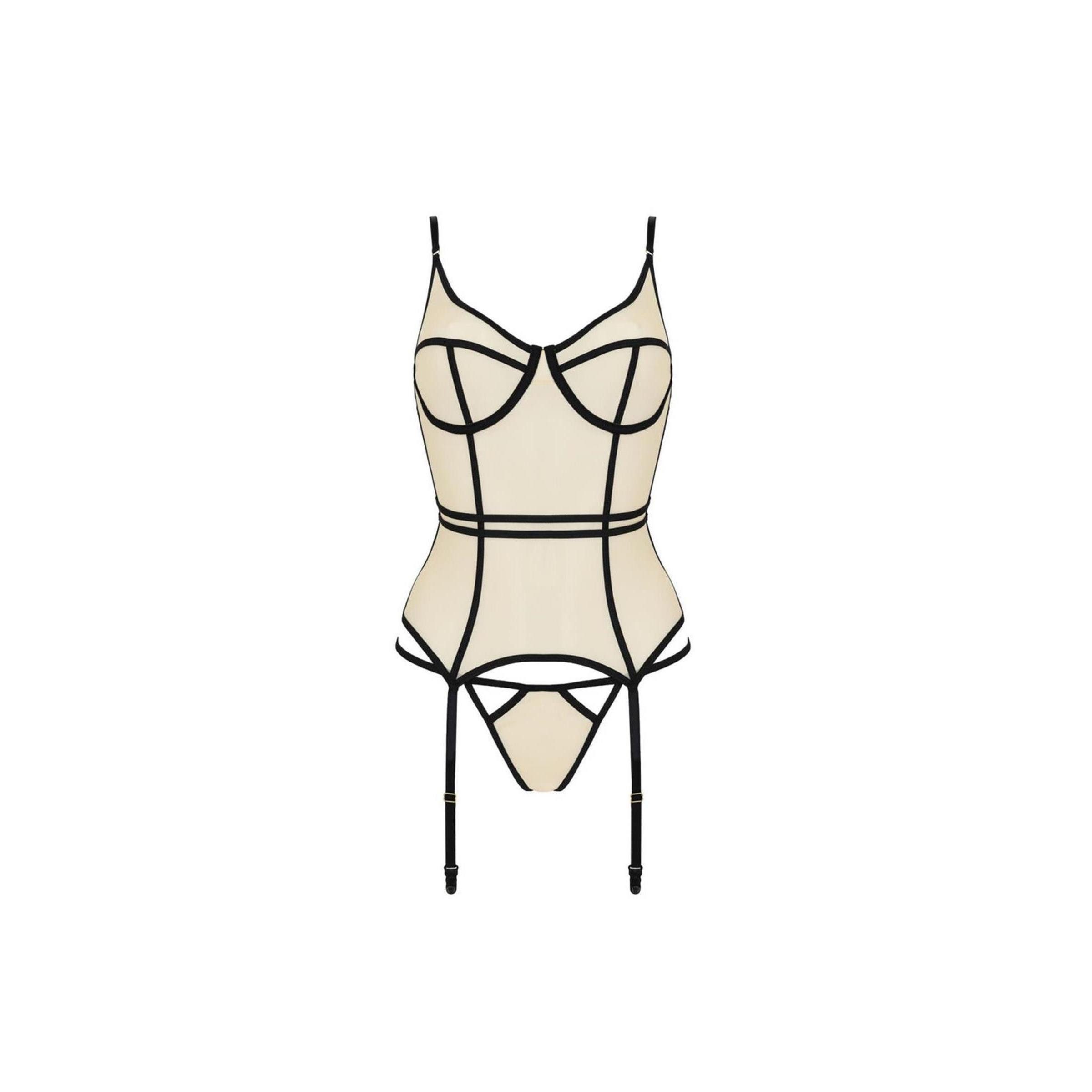 Passion-Exklusiv Corsage PE Serara corset & thong beige - (L/XL,S/M)