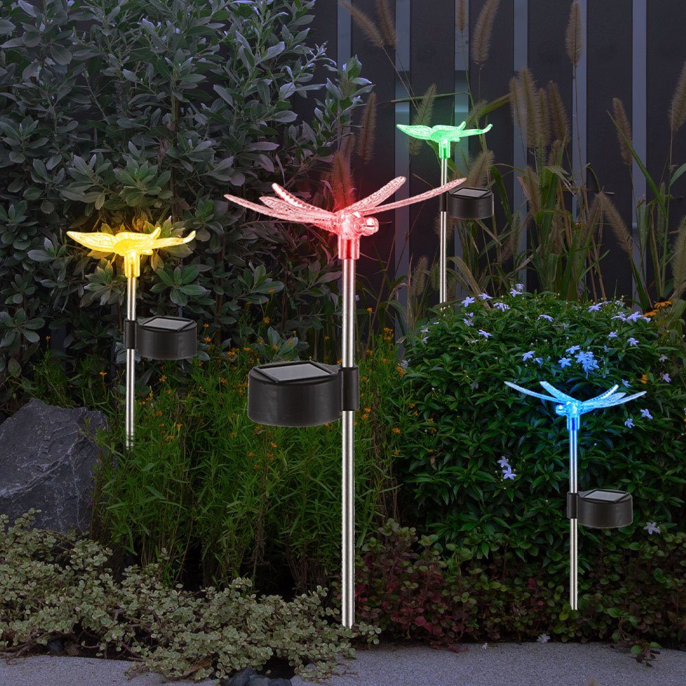 etc-shop Solar 9x Außen Libelle verbaut, fest Lotoblume Steck Lampen Leuchten LED-Leuchtmittel Gartenleuchte, LED