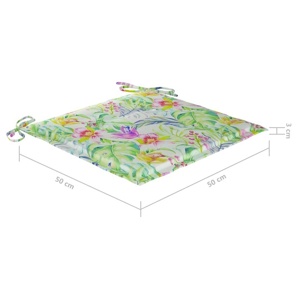 Massivholz Gartenstuhl 2 vidaXL Blattmuster Kissen Stk. St) Teak Gartenstühle (2 mit