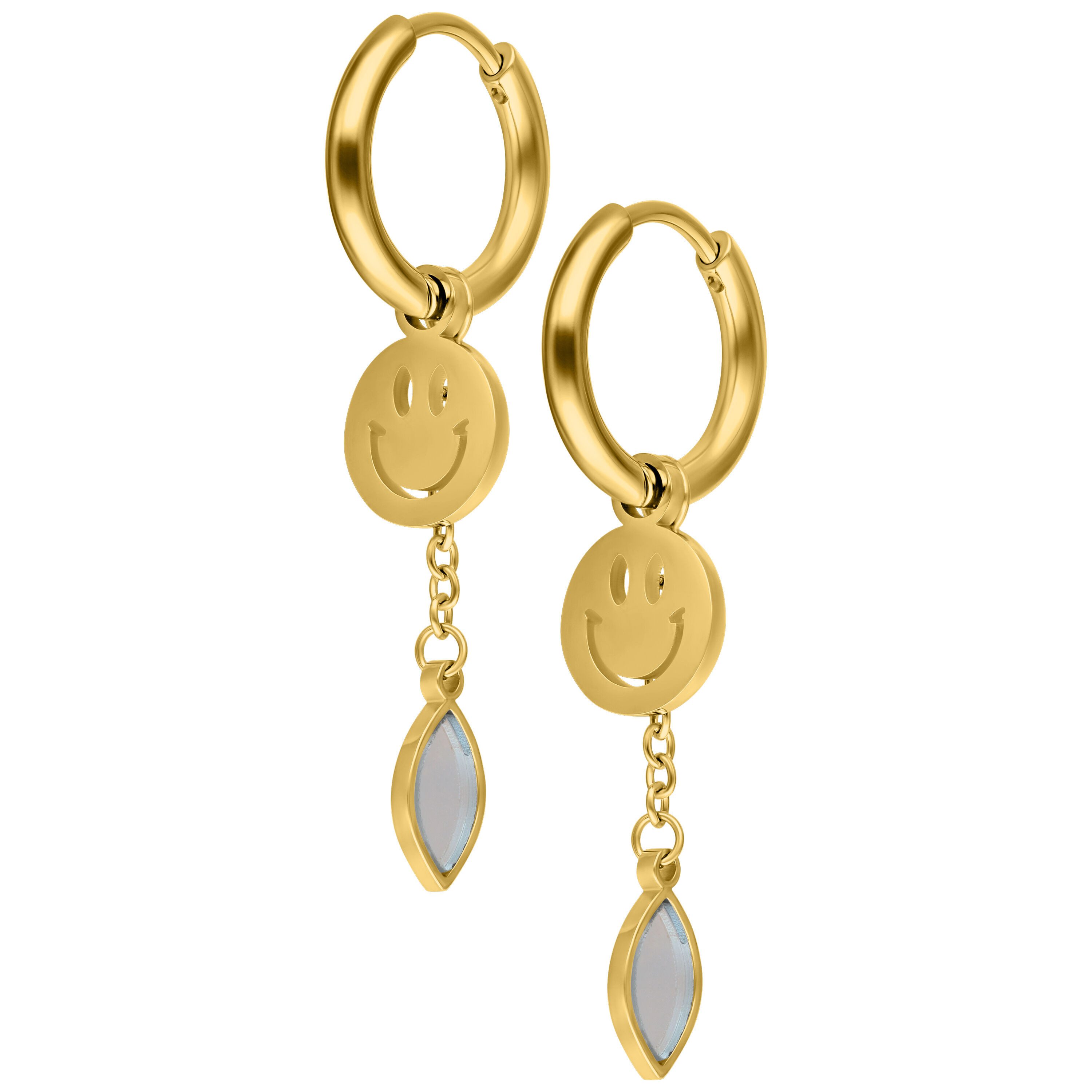 Wildcat Paar Ohrhänger Mini Smiley with Radiant Hanger Hoops Pair - Gold, Chirurgenstahl 316L - wasserfest, langlebig, hautverträglich
