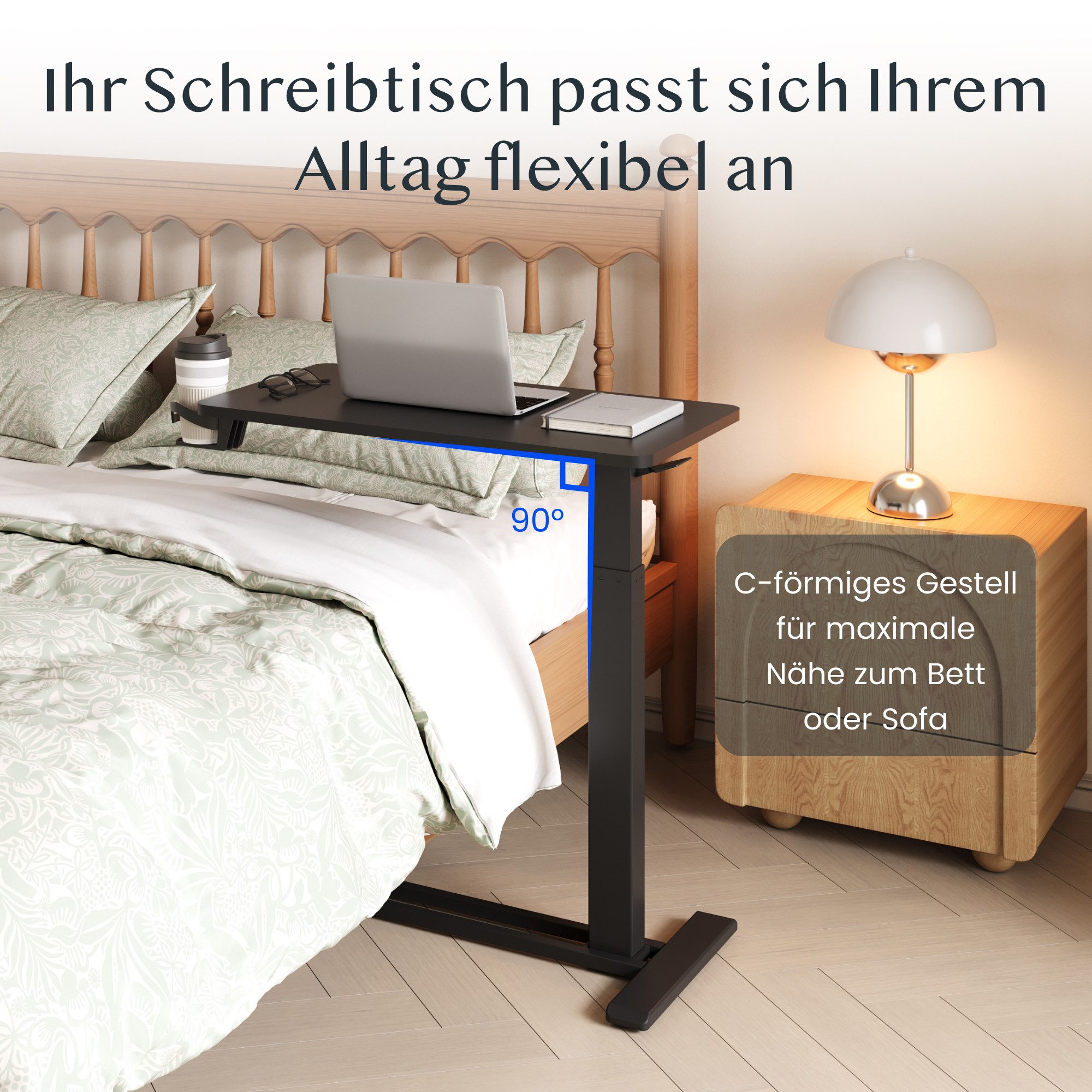 FLEXISPOT Beistelltisch Höhenverstellbar Betttisch, Laptoptisch (C-Form, ideal für Sofa, Bett & Lesestunden), mit stufenloser Höhenverstellung, 360° Rollen & ei – Bild 3 von 5