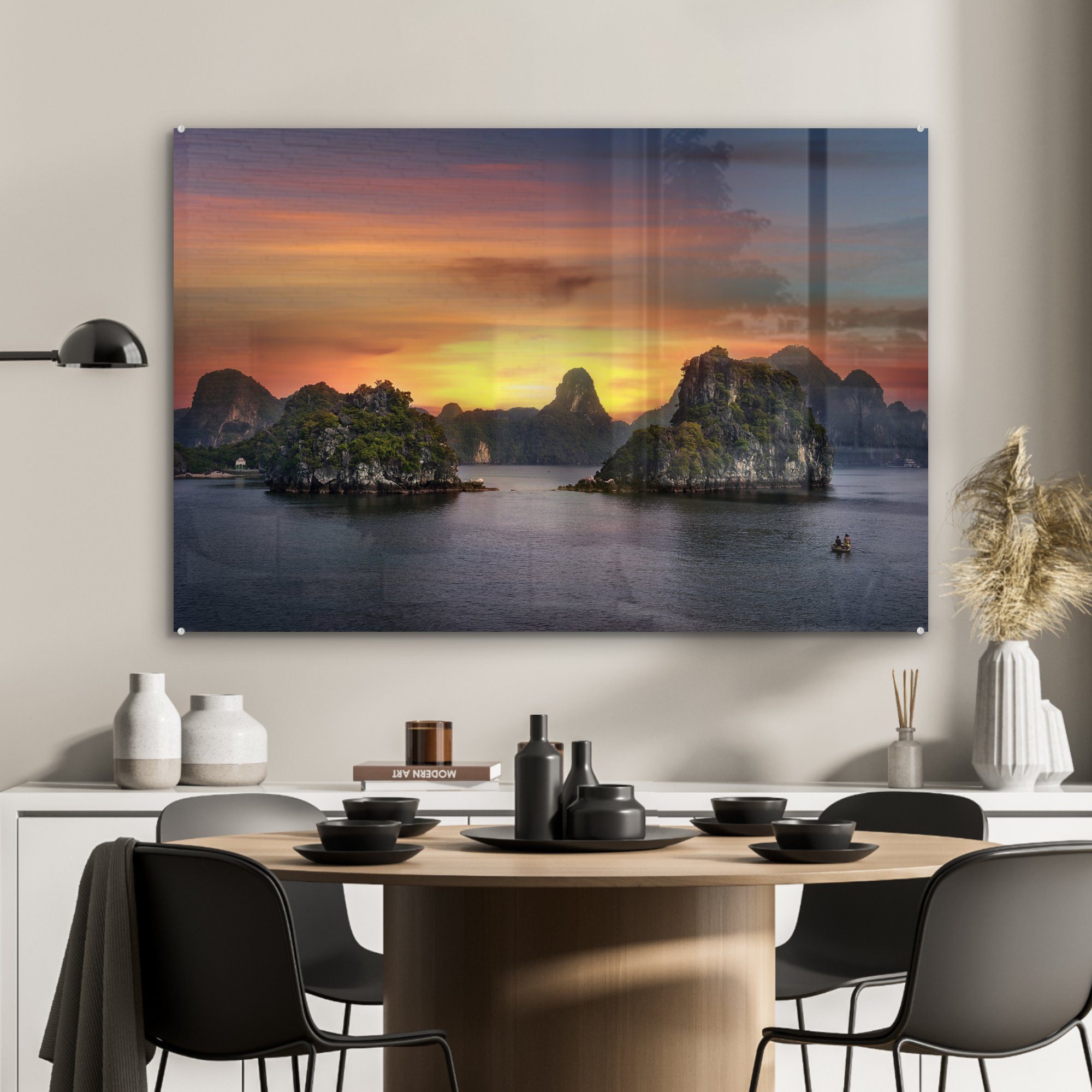 Acrylglasbilder Wohnzimmer der in Acrylglasbild MuchoWow & Schlafzimmer (1 Sonnenuntergang Halong-Bucht, St),