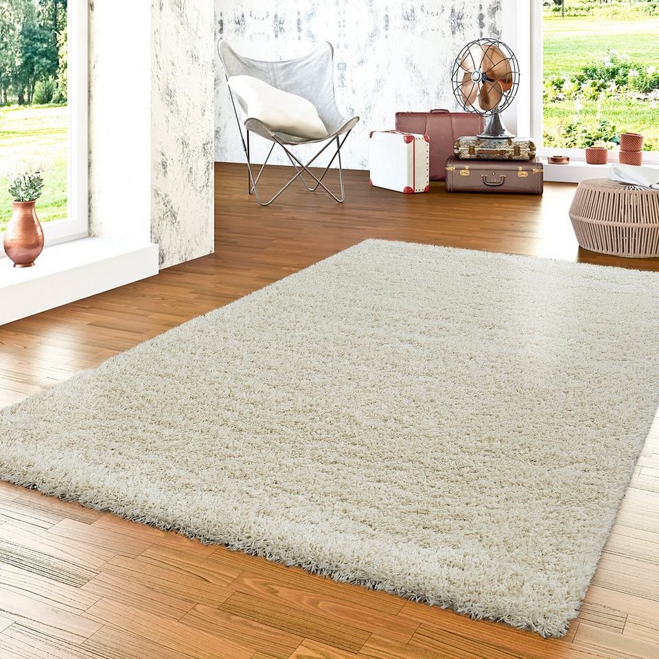 Hochflor-Teppich Flauschiger Hochflorteppich Shaggy Einfarbig Hochwertig In  Creme, TT Home, rund, Höhe: 54 mm