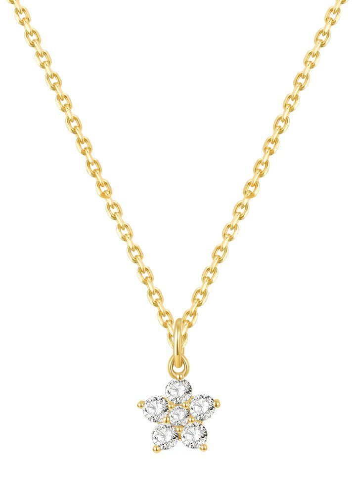 Dear Me Goldkette 375er Massivgold Blume Kristall Anhänger, Gelbgold Weißgo günstig online kaufen