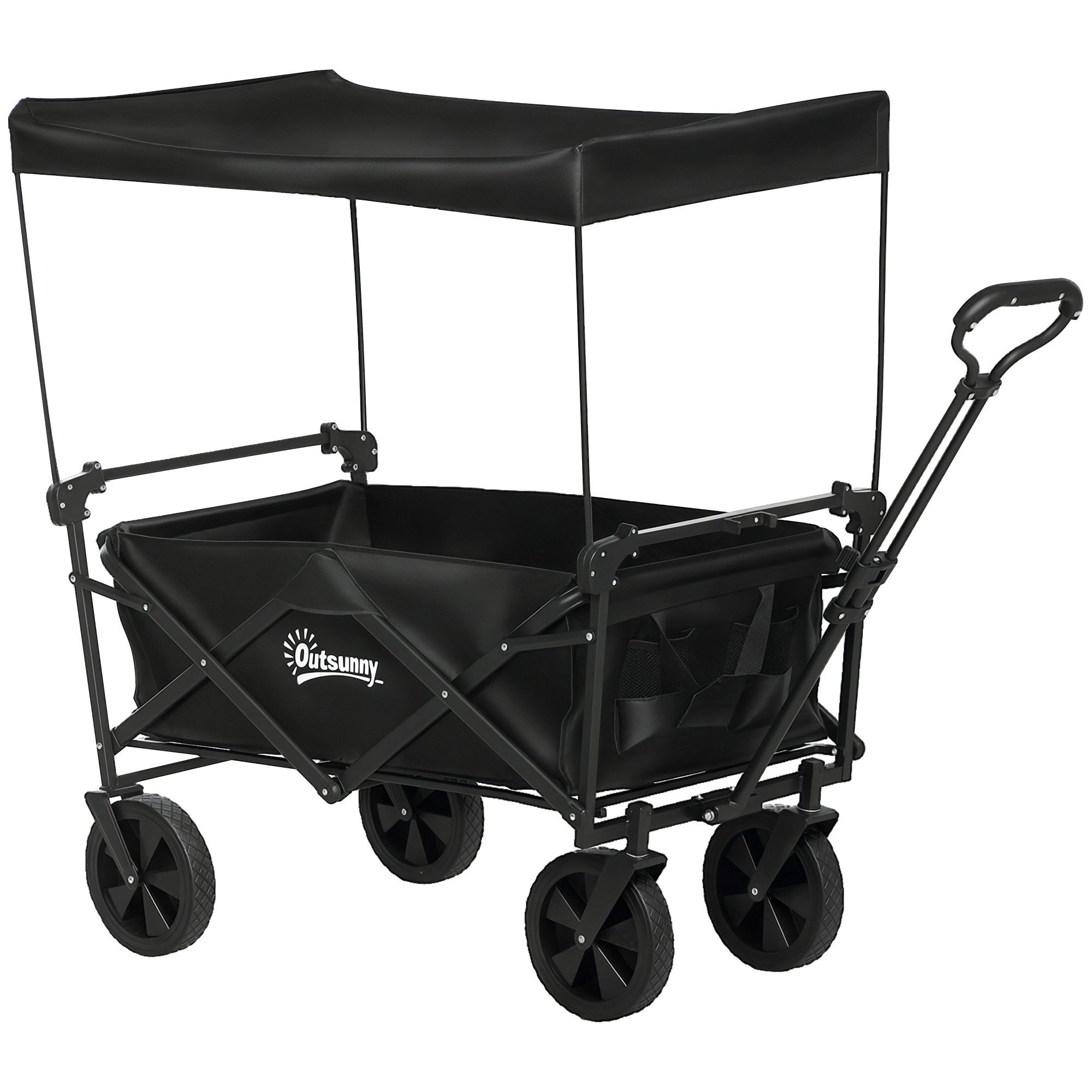 Outsunny Bicycle Cargo Trailer, Foldable Transport Cart with Sunshade, Handcart with Handle, Load Capacity up to 110 kg, Oxford, Black
