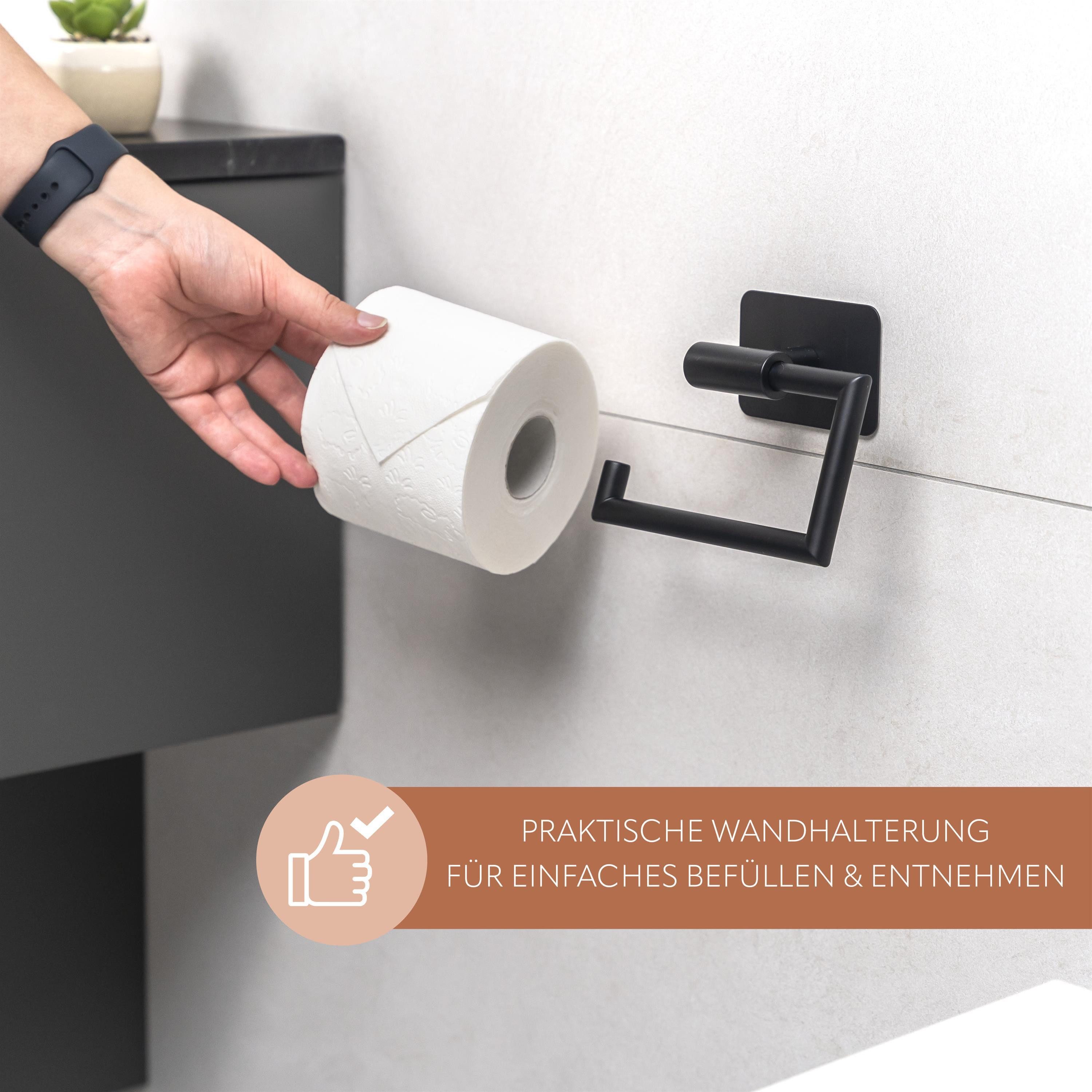 bremermann Toilettenpapierhalter Bad-Serie PIAZZA BLACK TAPE - mit Klebepad, schwarz (1-St) – Bild 3 von 5