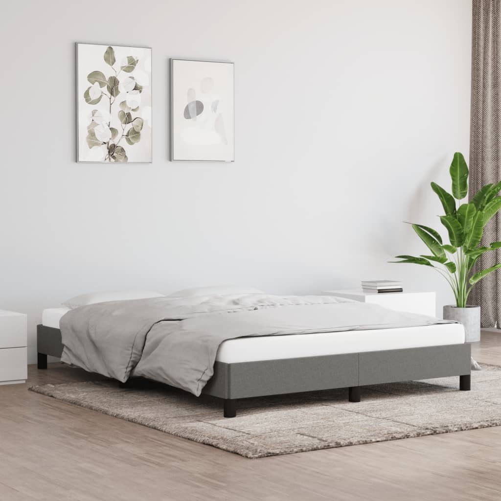 furnicato Bettgestell Dunkelgrau 203x143x25 cm Stoff und Massivholz (1-tlg), Atmungsaktives Schlafgestell mit Lattenrost und stabilen Stützbeinen