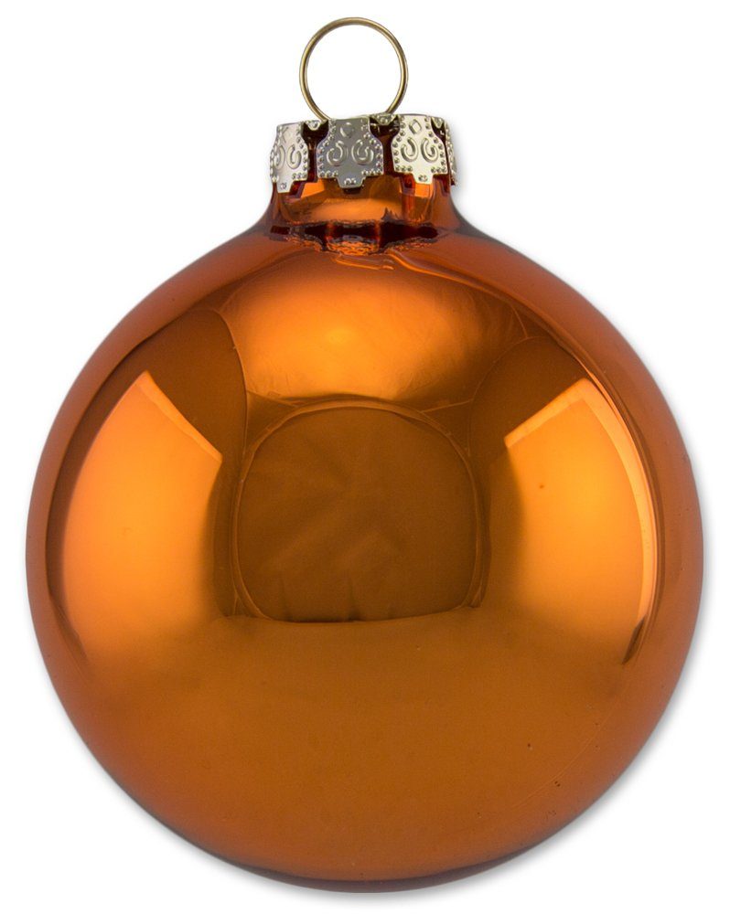 Thüringer Glasdesign Weihnachtsbaumkugel Sienna mit Glitzer Dekor - Christbaumkugeln aus Glas Gold Rot (12 St)