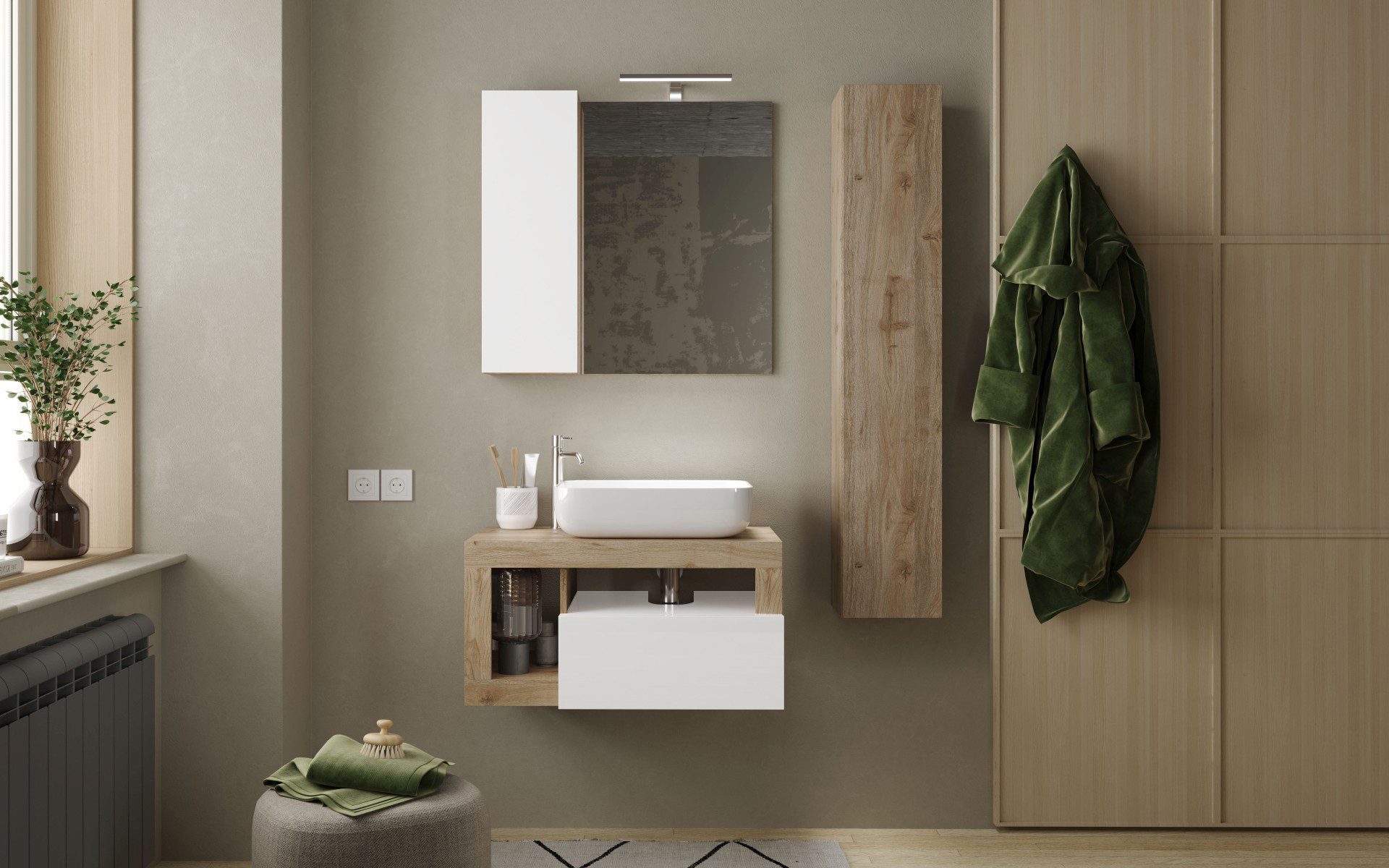 welltime Hängeschrank Hamburg Badschrank mit 1 Tür, Höhe 138 cm, Breite 25 cm