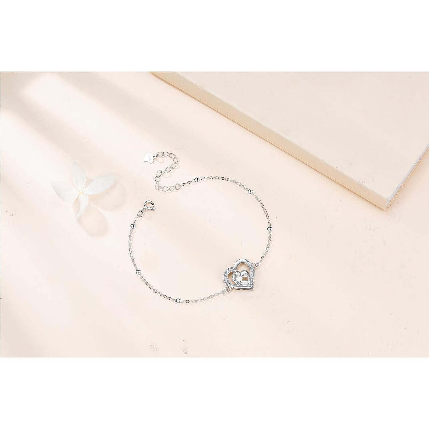 LuxusKollektion Charm-Armband Mutter Tochter Armband 925 Sterling Silber Herz Anhänger Schmuck – Bild 4 von 5