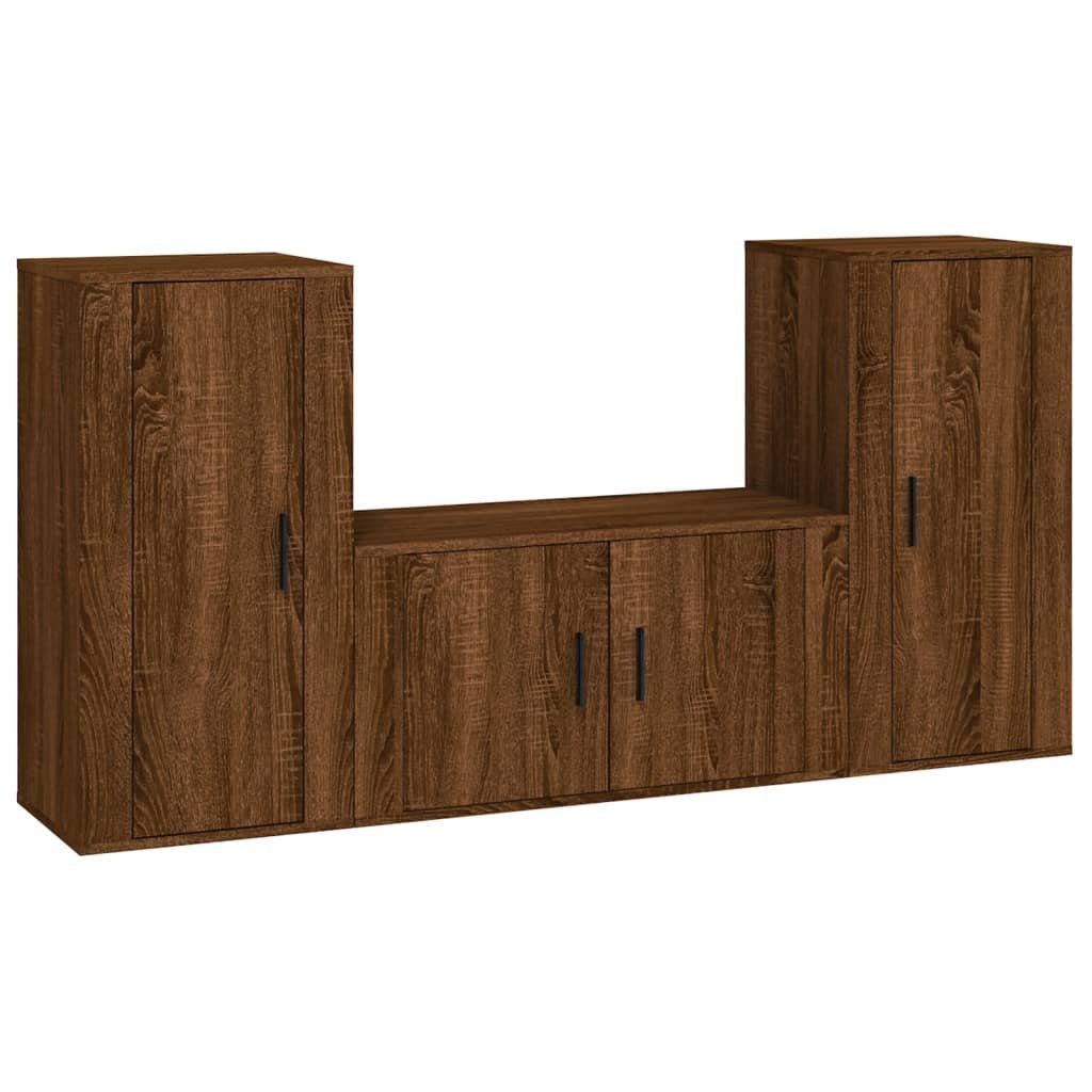 vidaXL TV-Schrank 3-tlg. TV-Schrank-Set Braun Eichen-Optik Eiche Holzwerkstoff Braune (3-St)