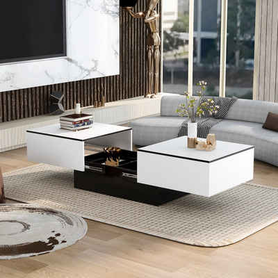 Merax Couchtisch »mit Barfunktion, Wohnzimmertisch mit ausziehbarem Tischplatte«, großer Stauraum, Hochglanz in weiß
