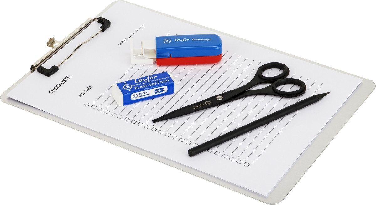 Schreibmappe Klemmbrett A4 Aluminium mit flachem Clip.