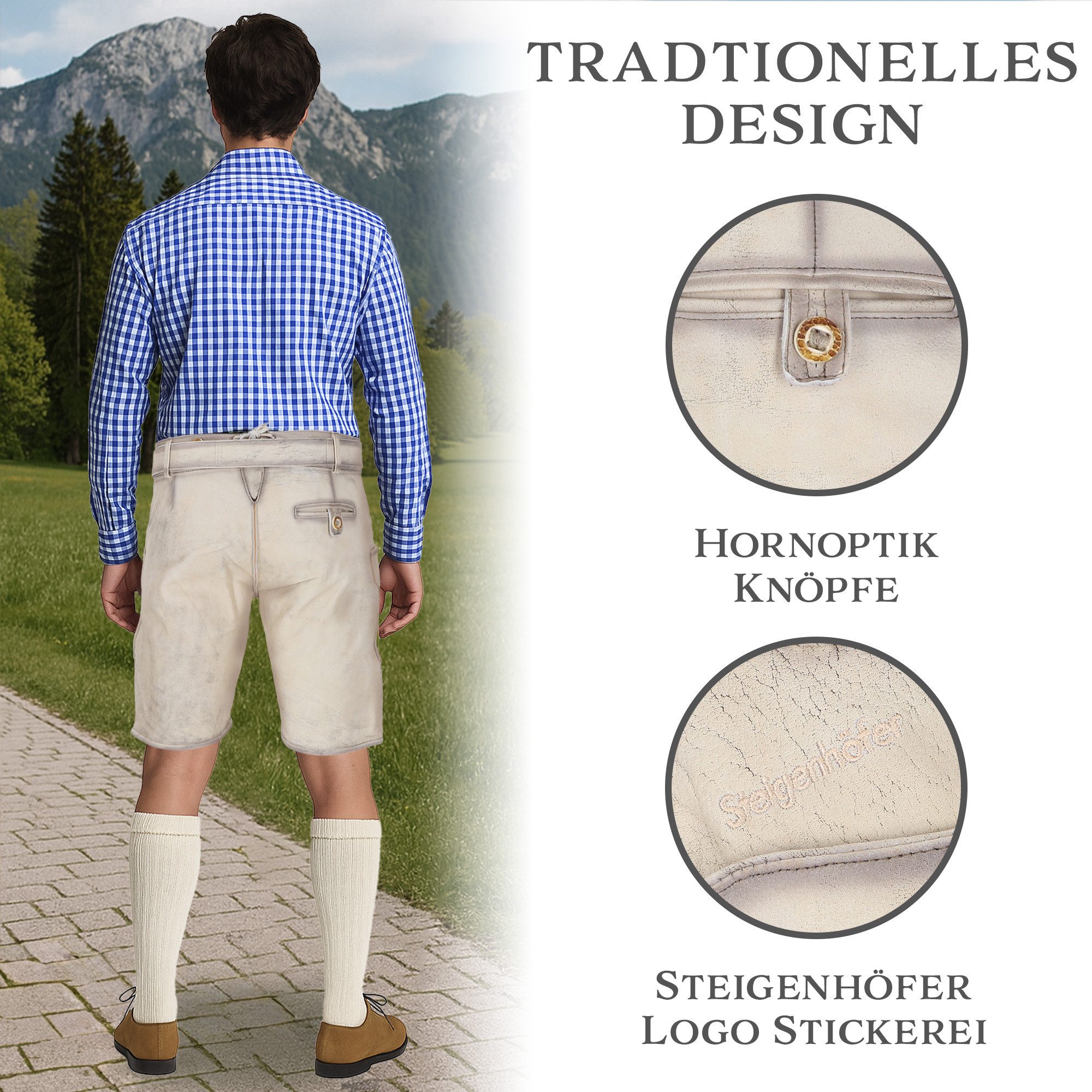 Steigenhöfer Manufaktur Trachtenlederhose FRANZ Vintage Trachtenhose mit Gürtel Nubukleder - Ideal für Dein Oktoberfest Herren Outfit