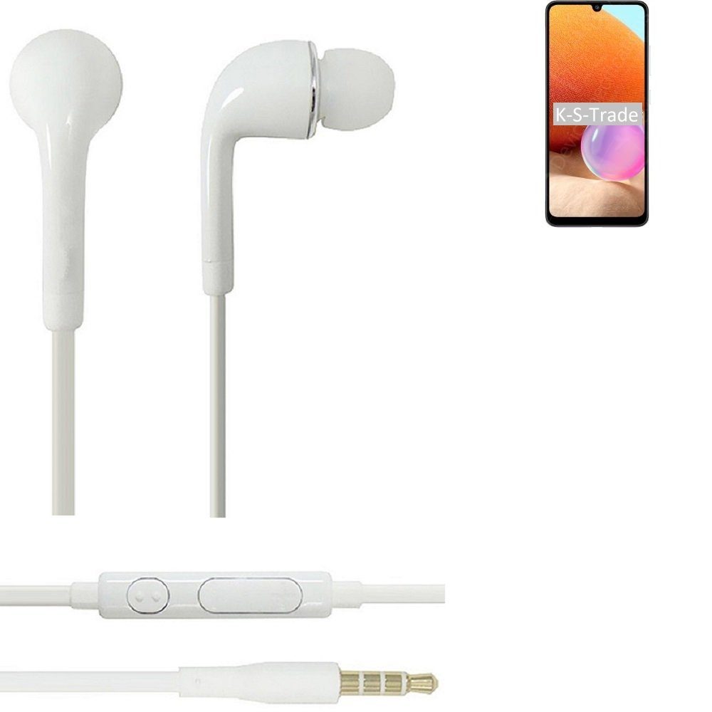 K-S-Trade für Samsung Galaxy A32 In-Ear-Kopfhörer (Kopfhörer Headset mit  Mikrofon u Lautstärkeregler weiß 3,5mm)