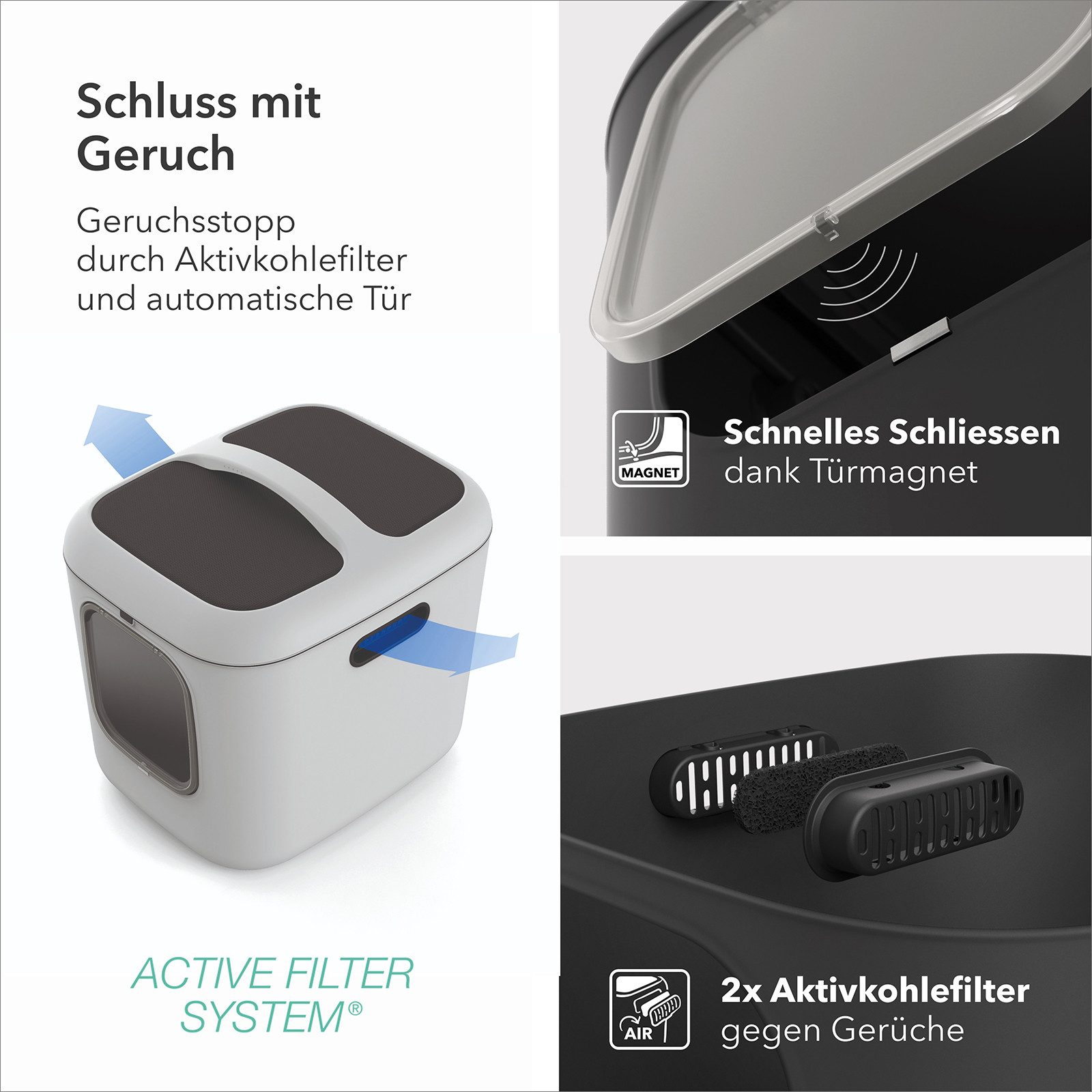 ROTHO Katzentoilette Katzenklo Bea XL mit Schwingtür – ideal für große Katzenrassen, Inkl. Schaufel und 4 Aktivkohlefilter gegen Gerüche, Magnetklappe – Bild 5 von 5