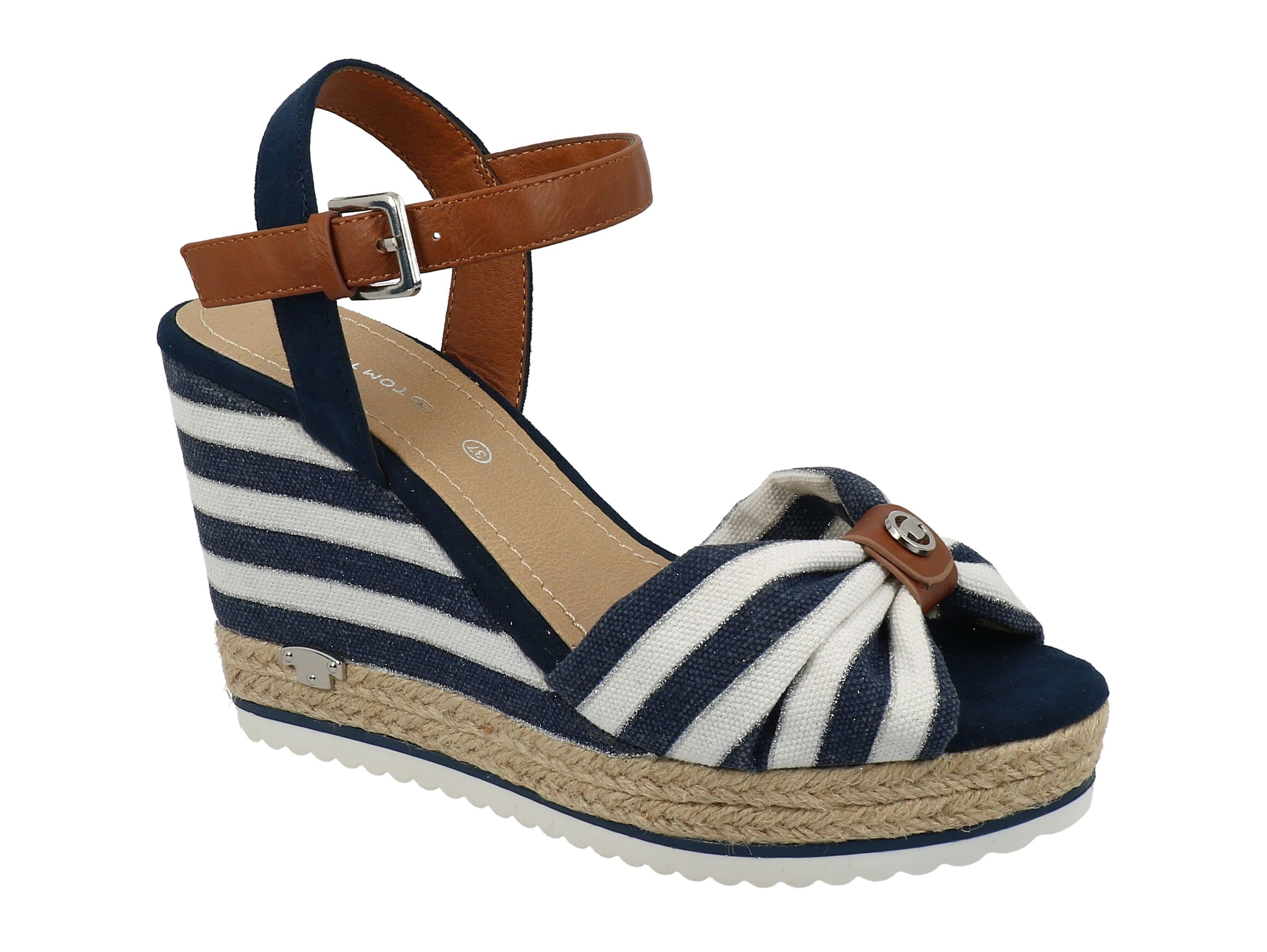 Damen Sandaletten Sandalette 3290212 TAILOR Tom white-navy TOM Streifen Tailor Decksohlen-Print Logo-Print,