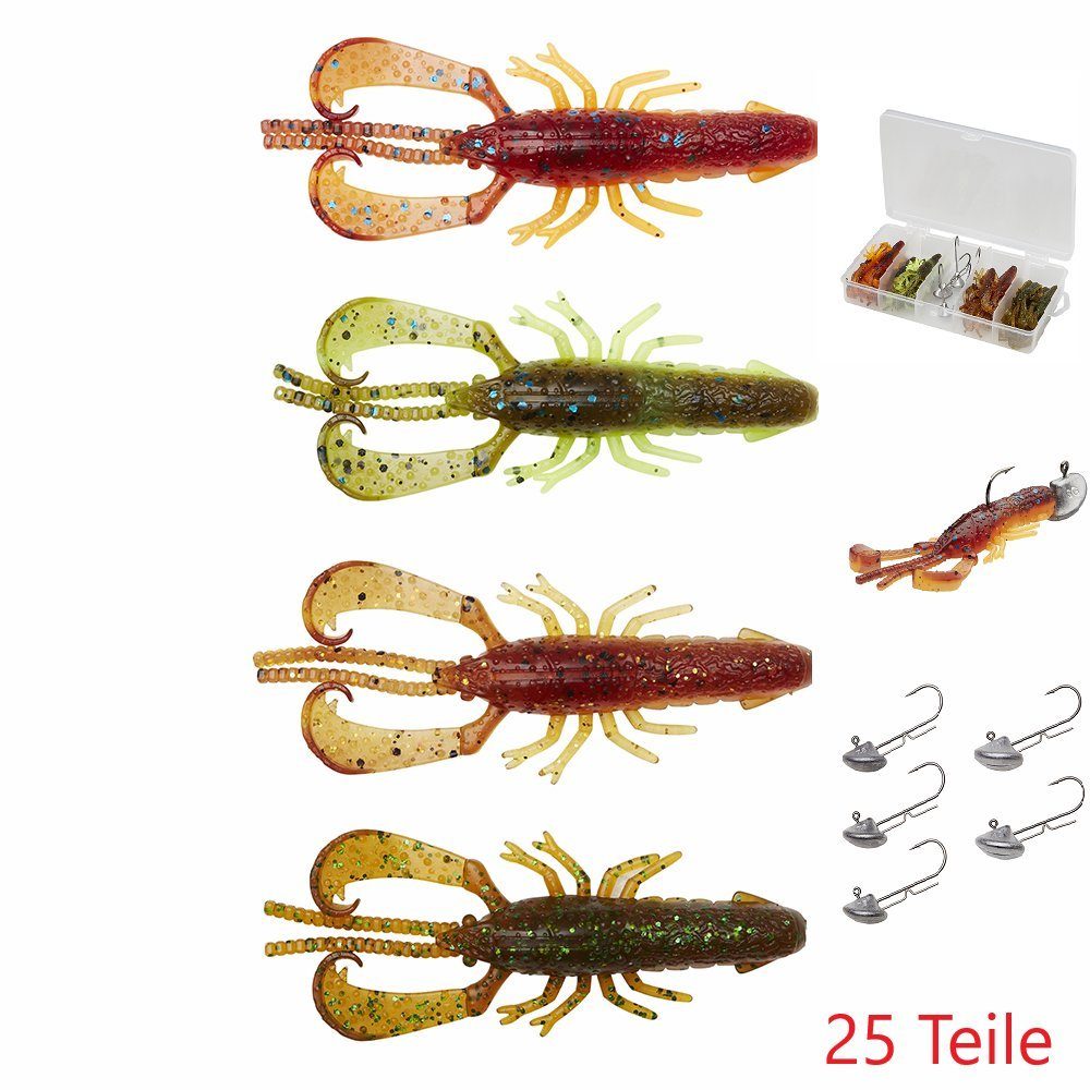 Savage Gear Kunstköder Reaction Crayfish Kit 7,3cm 25 teilig- Gummikrebse, Gummiköder Krebs, Savage Gear REACTION CRAYFISH KIT 7,3cm Krebs Barschköder Set