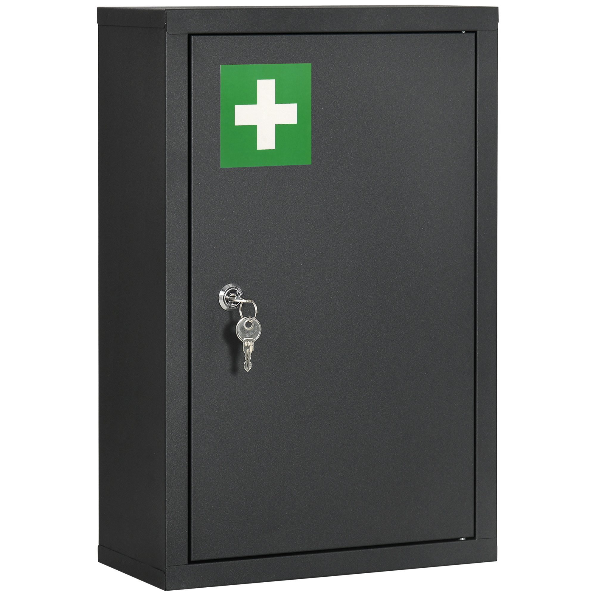 MC Star Medizinschrank Medizinschrank Stahl 3 Böden Schloss Schlüssel 30x14x46cm Schwarz