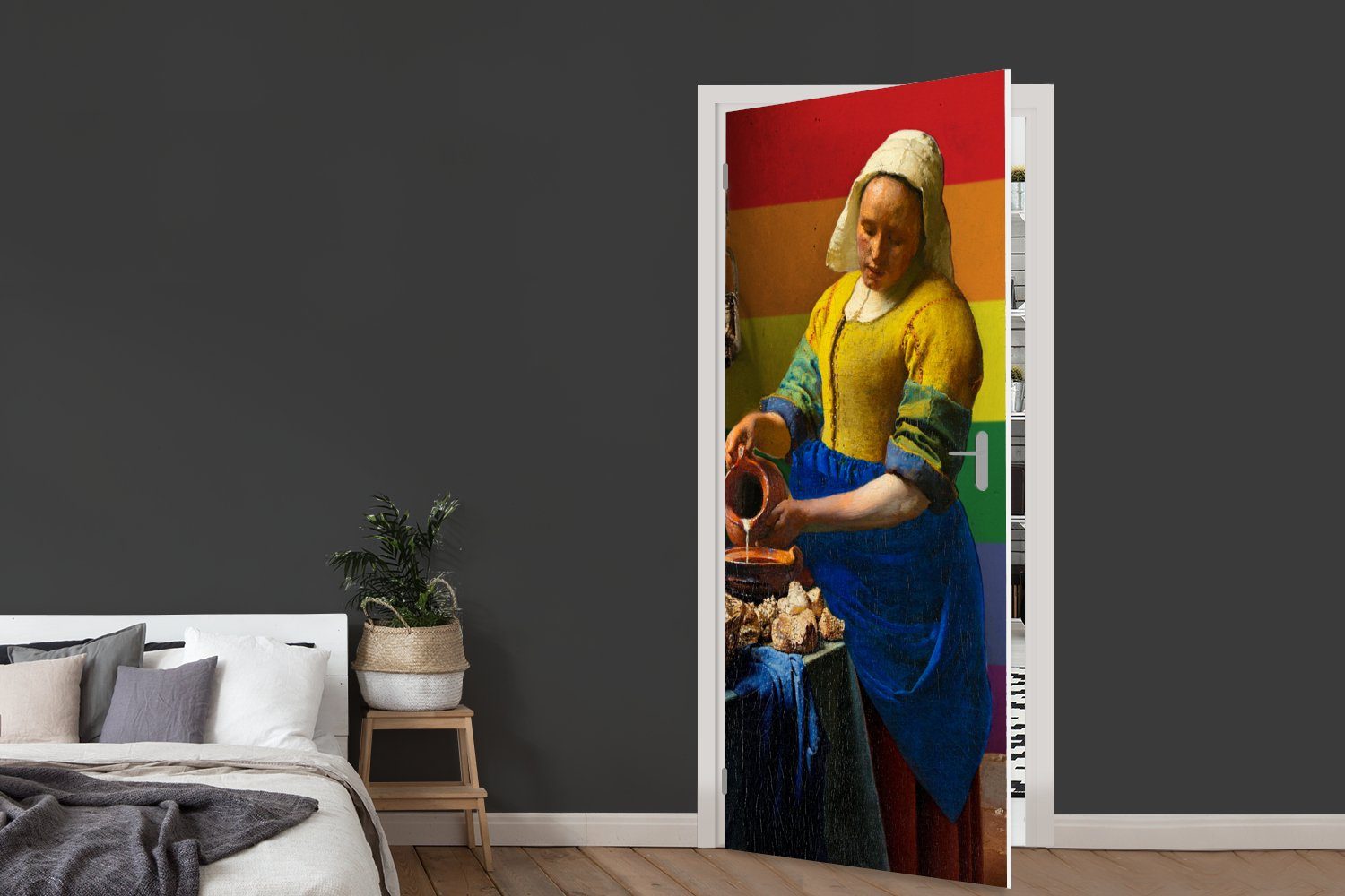 Tür, für St), Matt, Vermeer, Stolz (1 Fototapete cm bedruckt, - Türaufkleber, 75x205 Türtapete - Milchmädchen MuchoWow
