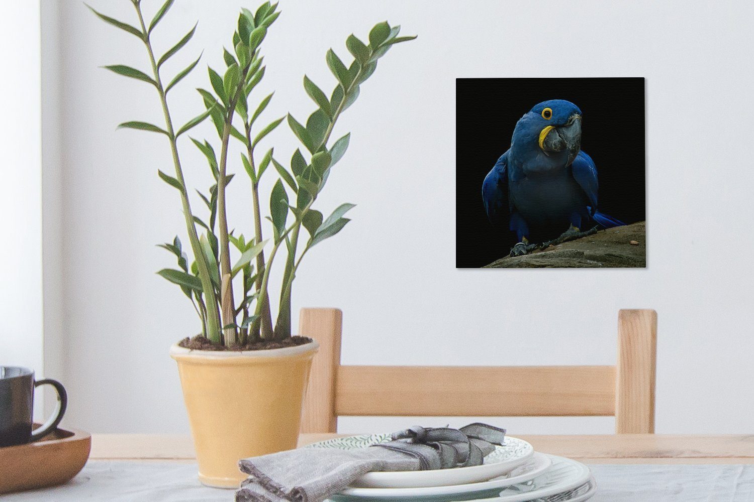 Baumstumpf Ein Leinwandbild St), für Hyazinth-Ara vor Leinwand einem Hintergrund, Schlafzimmer OneMillionCanvasses® Bilder (1 auf schwarzem Wohnzimmer