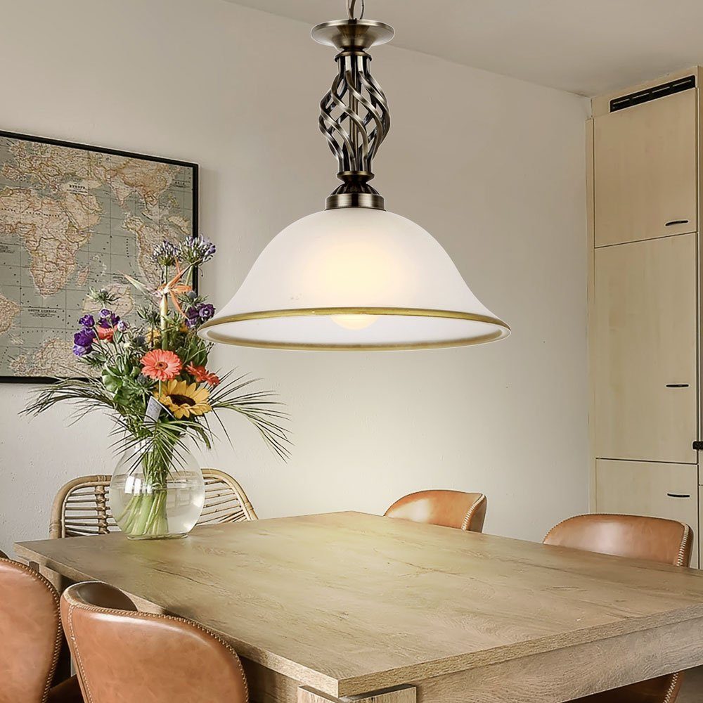 GLOBO LIGHTING Hängeleuchte, Leuchtmittel nicht inklusive, Hängeleuchte Pendelleuchte Esszimmerlampe Altmessing Glas weiß E27