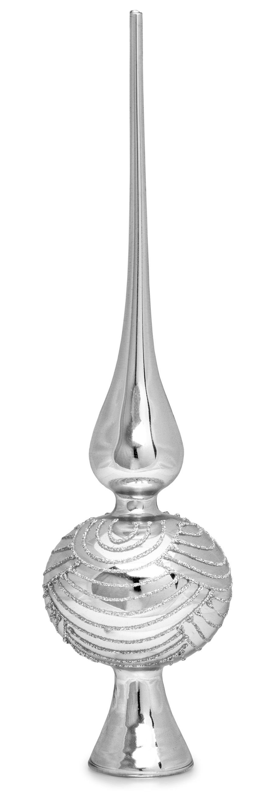 SIKORA Christbaumspitze SP6 Highlights Christbaumspitze aus Glas mit Glitzer Verzierung 2 Größen Silber