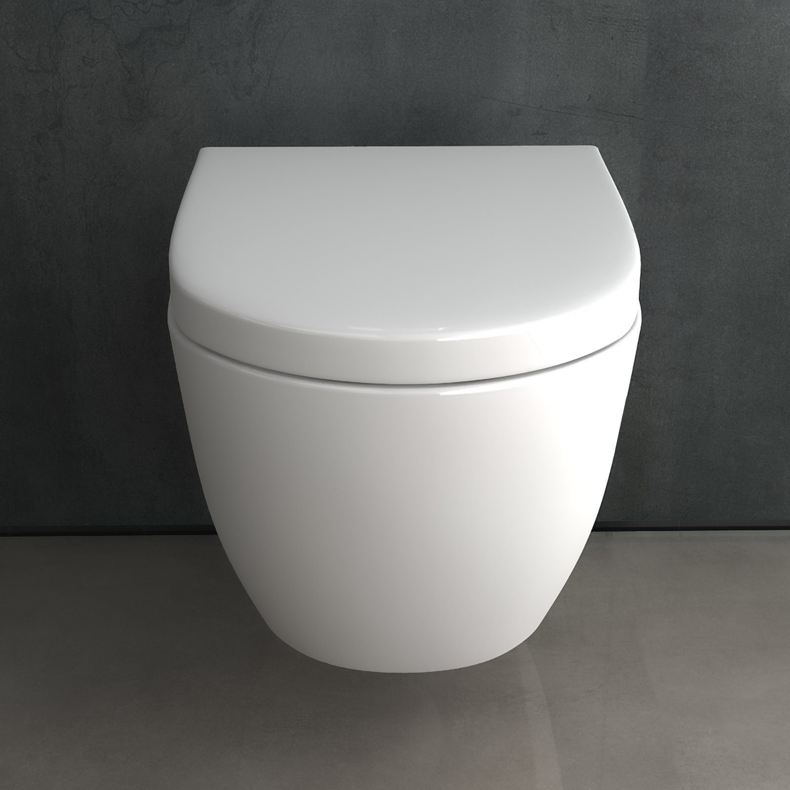 Alpenberger Tiefspül-WC - Spülrandloses WC - Toilette mit WC Deckel - Hänge WC, Wandmontage, Abgang waagerecht, Wand WC Set Passend Geberit, Kloschüssel Spülrandlos - WC Deckel mit Absenkautomatik - Made in EU