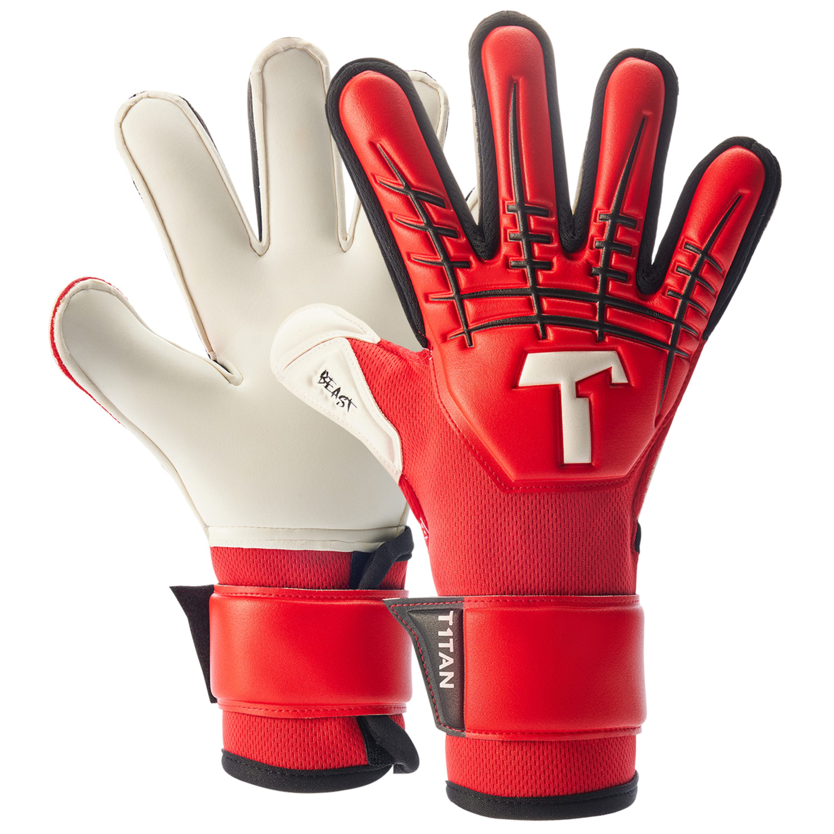 T1TAN Torwarthandschuhe Kinder, Red BEAST Junior, Größe 4-6