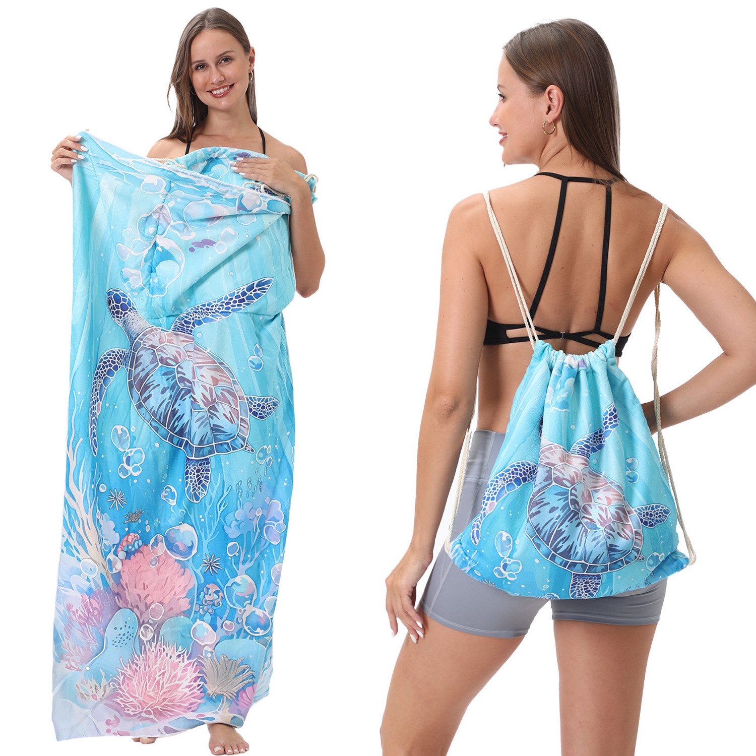 Coonoor Strandtücher 2-in-1 Faltbares Mikrofaser Handtücher günstig online kaufen