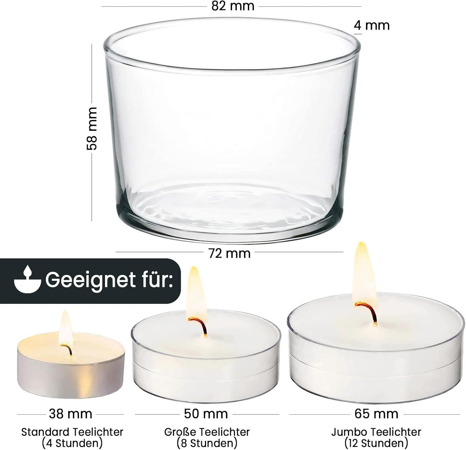KONZEPT Tischkerzenhalter Teelichtgläser 150 ml, groß und transparent 7,2 x günstig online kaufen