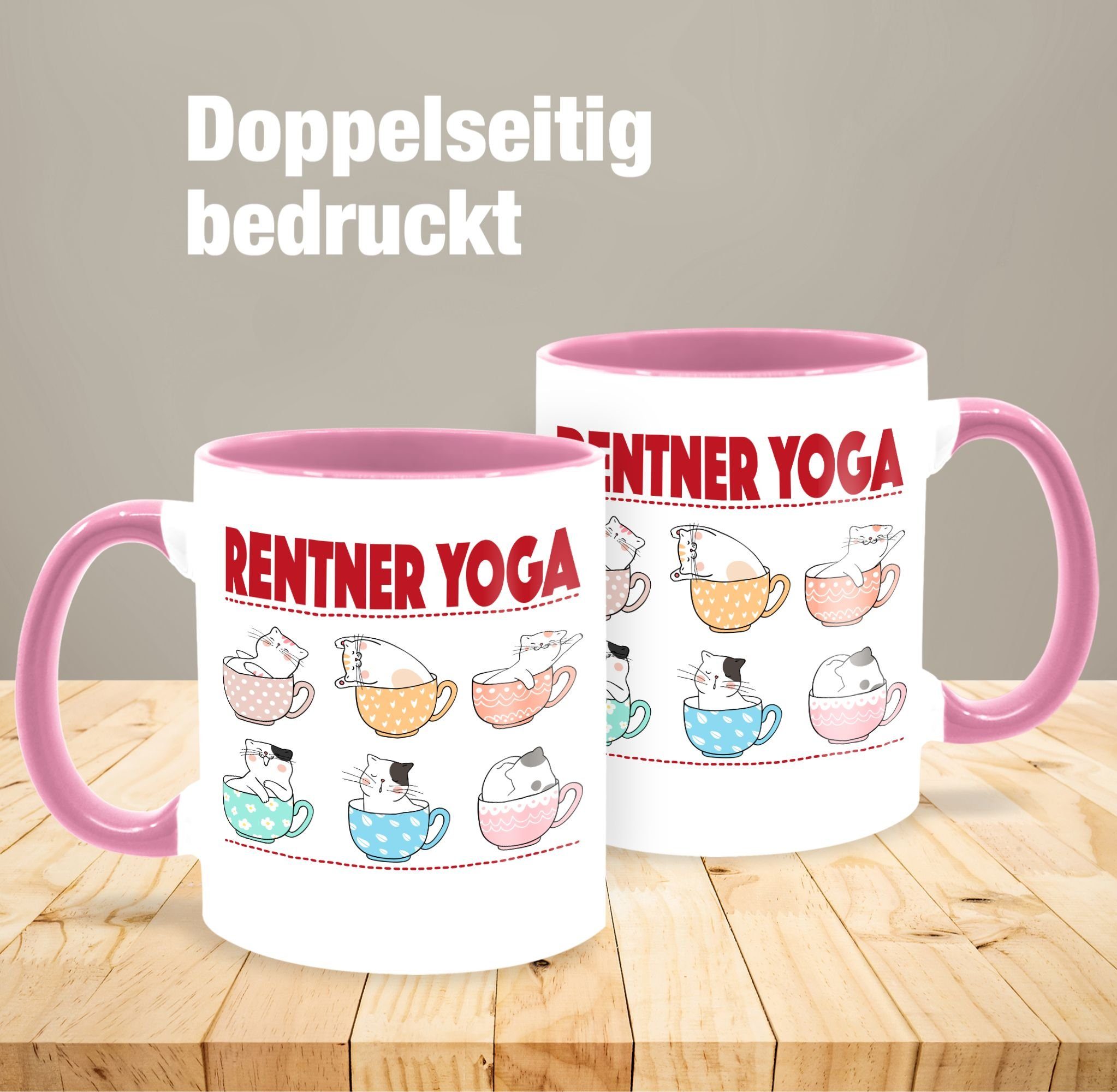 Tasse Rentner Tassen, Keramik, Geschenk Yoga Katzen Rosa Kaffeetasse 2 in Rente Shirtracer