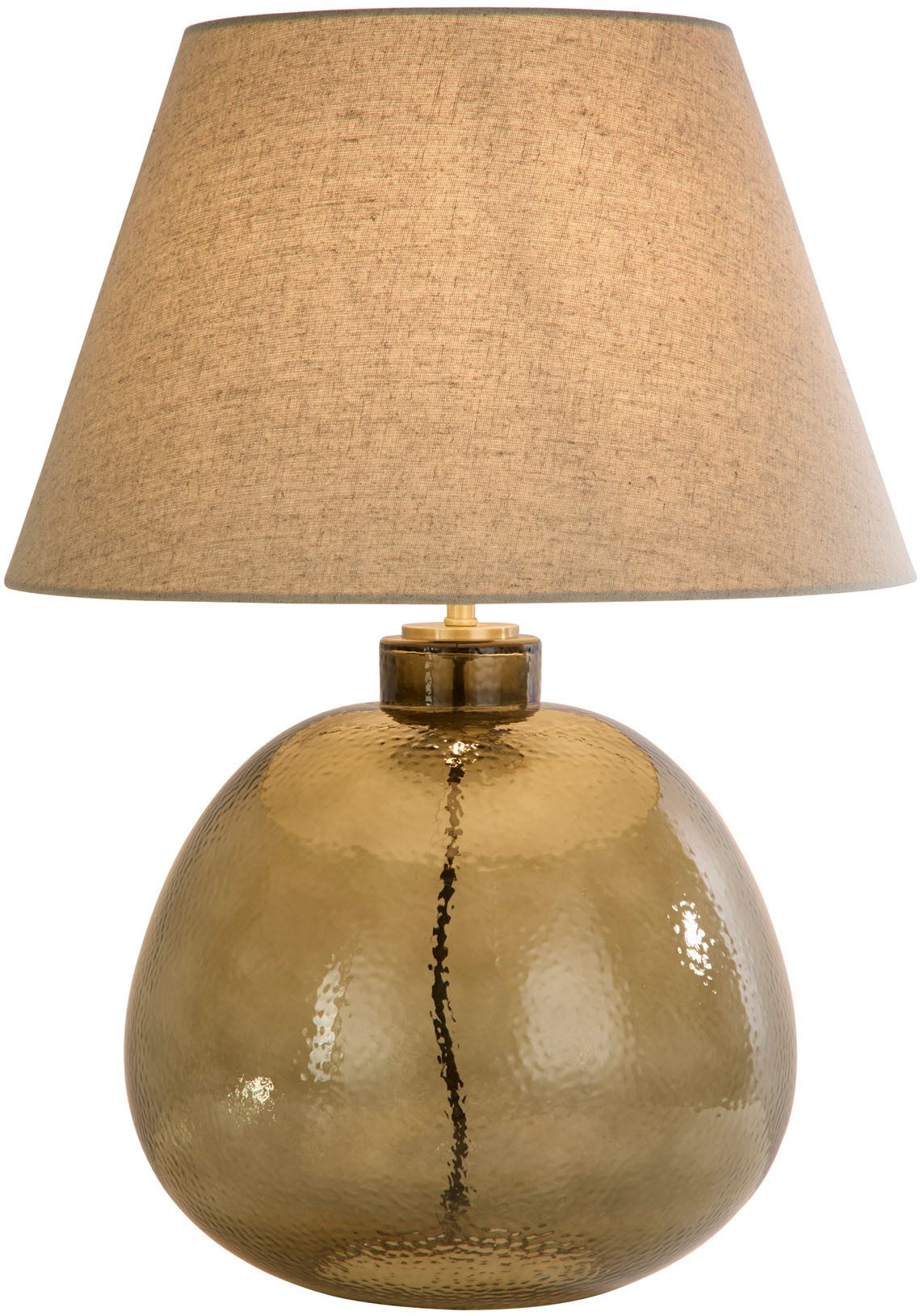 Tischleuchte Zenith 1Lt Table Lamp, Green Glass with Natural Linen Shade