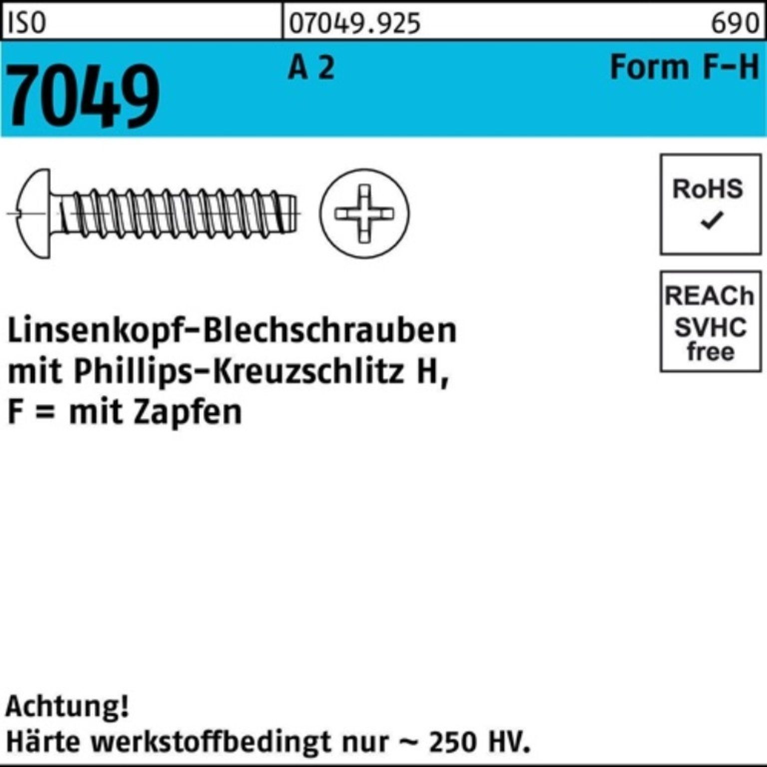 Reyher Blechschraube 1000er Pack Blechschraube ISO 7049 LIKO Zapfen/PH 3,5x 9,5 -F-H A 2 10