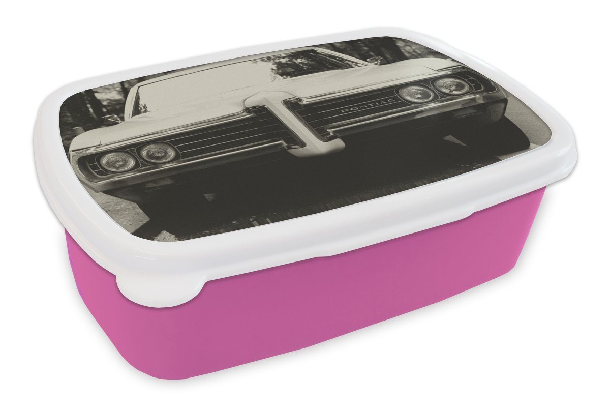 MuchoWow Lunchbox Auto - Stoßstange - Scheinwerfer, Kunststoff, (2-tlg), Brotbox für Erwachsene, Brotdose Kinder, Snackbox, Mädchen, Kunststoff rosa