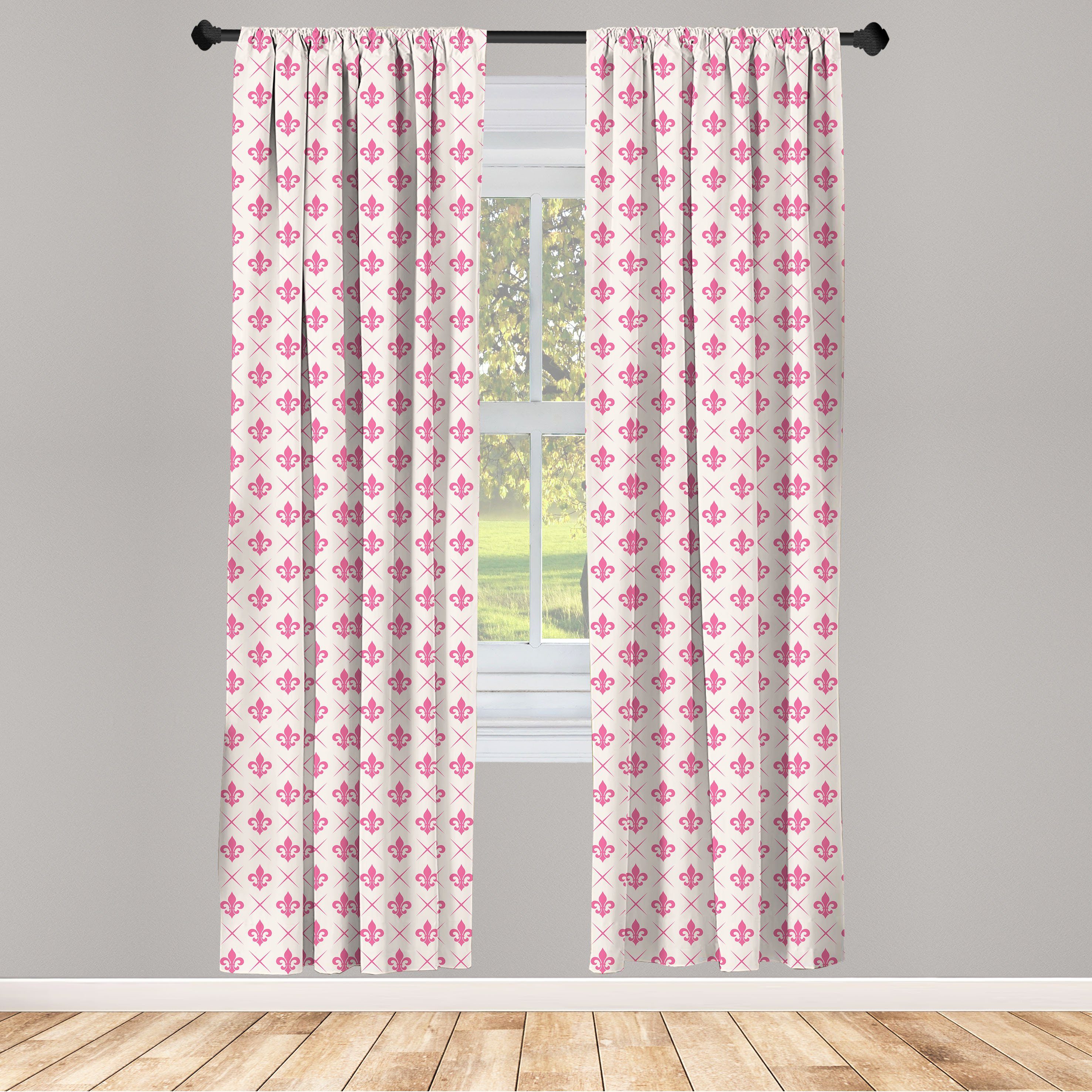Gardine Vorhang für Wohnzimmer Schlafzimmer Dekor, Abakuhaus, Microfaser, Fleur De Lis Rosa Lilien-Blume