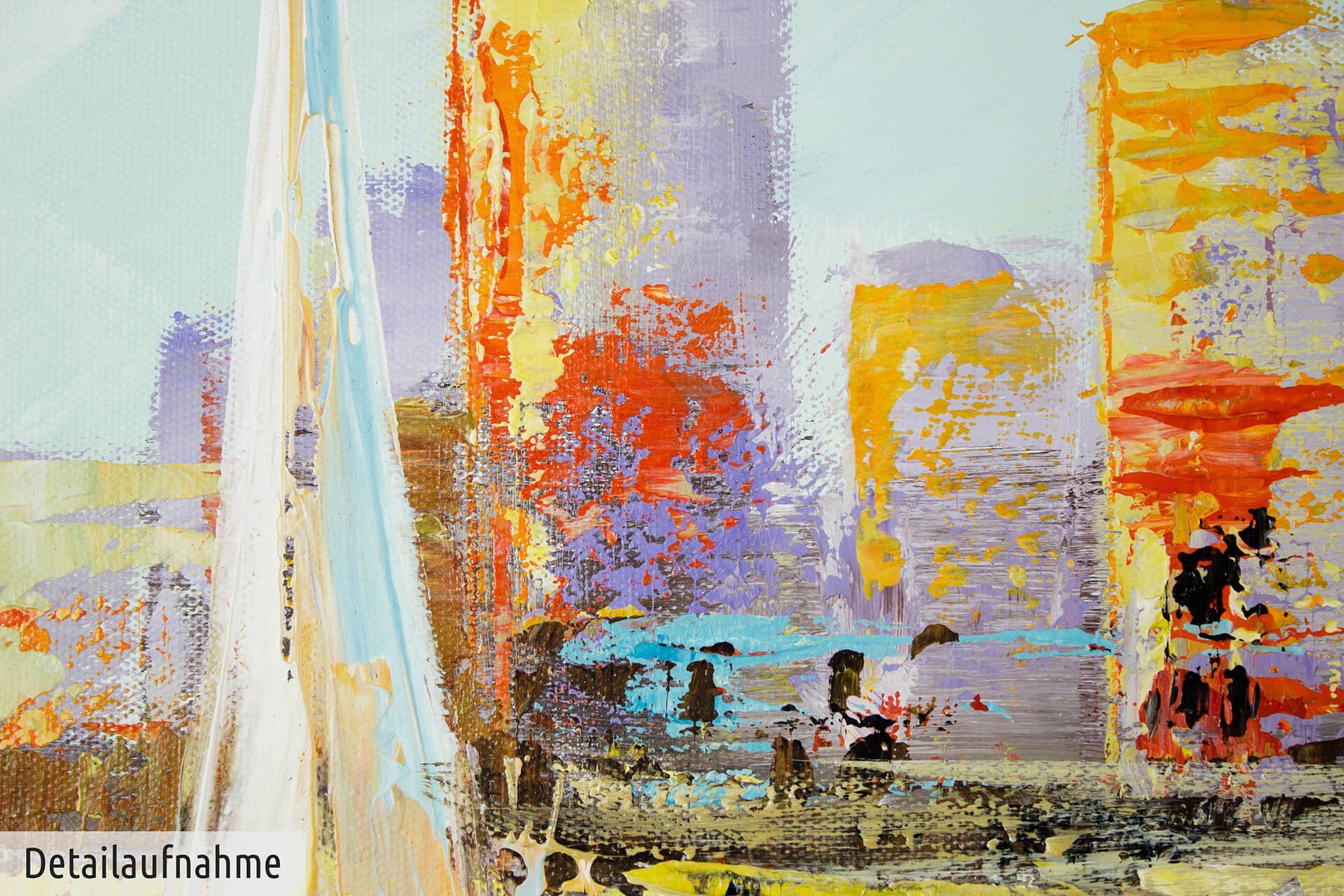 KUNSTLOFT Gemälde Skyline Sailing 120x60 cm, Leinwandbild 100% HANDGEMALT Wandbild Wohnzimmer